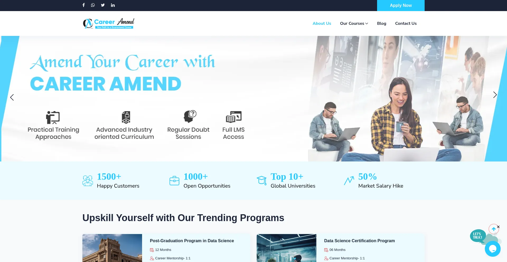 Website screenshot of Careeramend.com