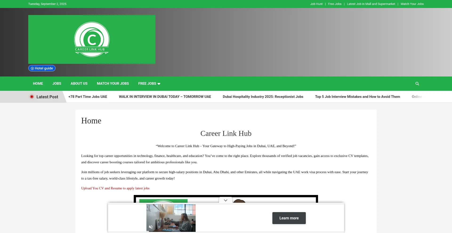Website screenshot of Careerlinkhub.com