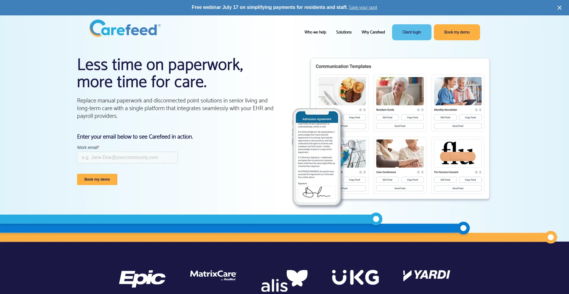 Website screenshot of Carefeed.com