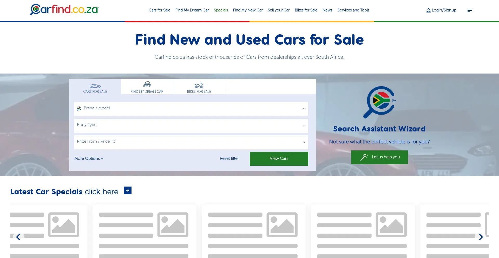 Website screenshot of Carfind.co.za