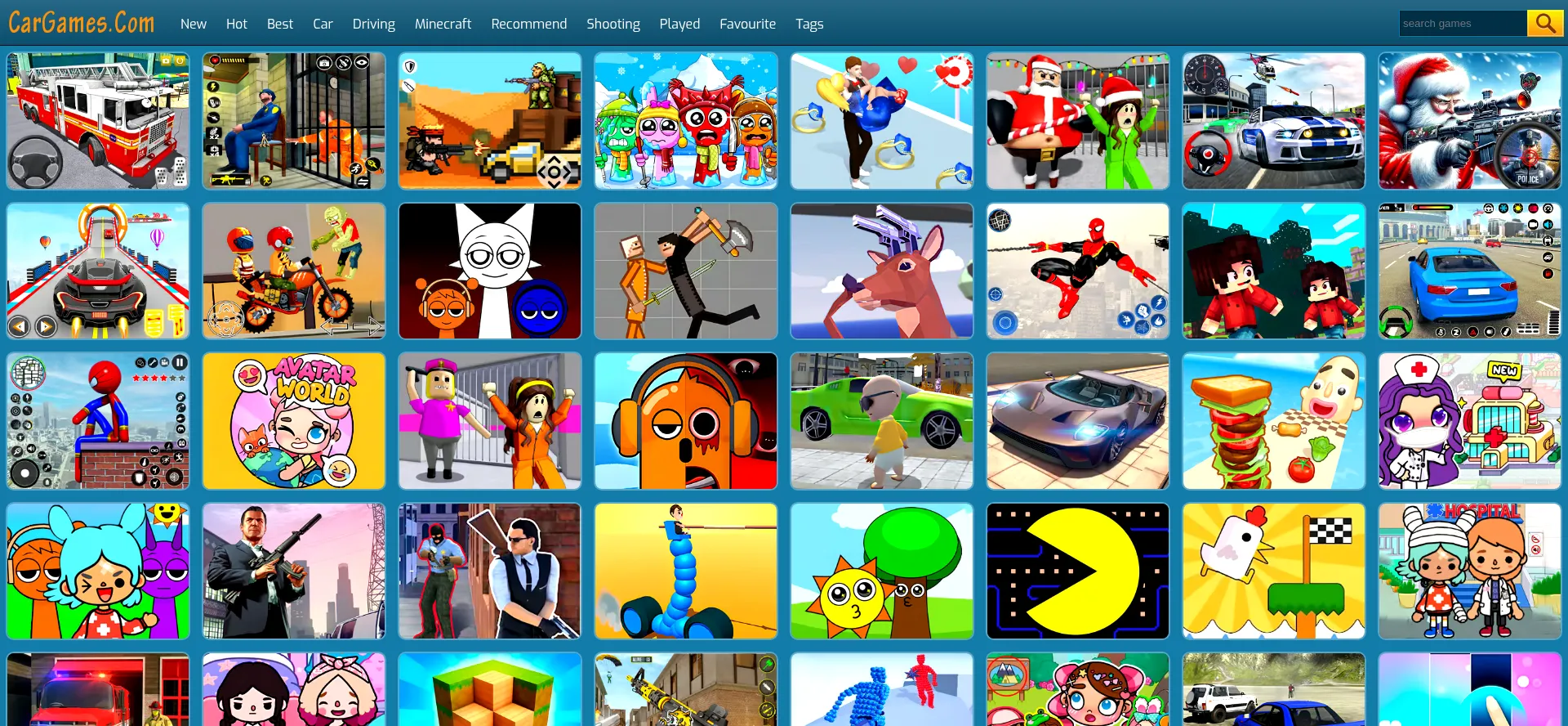 Website screenshot of Cargames.com