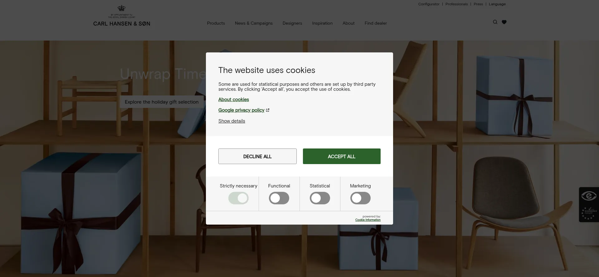Website screenshot of Carlhansen.com