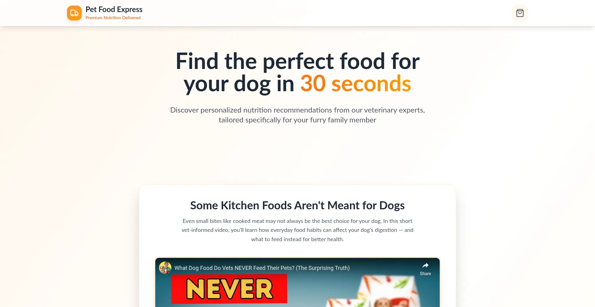 Website screenshot of Carmelpetfoodexpress.store