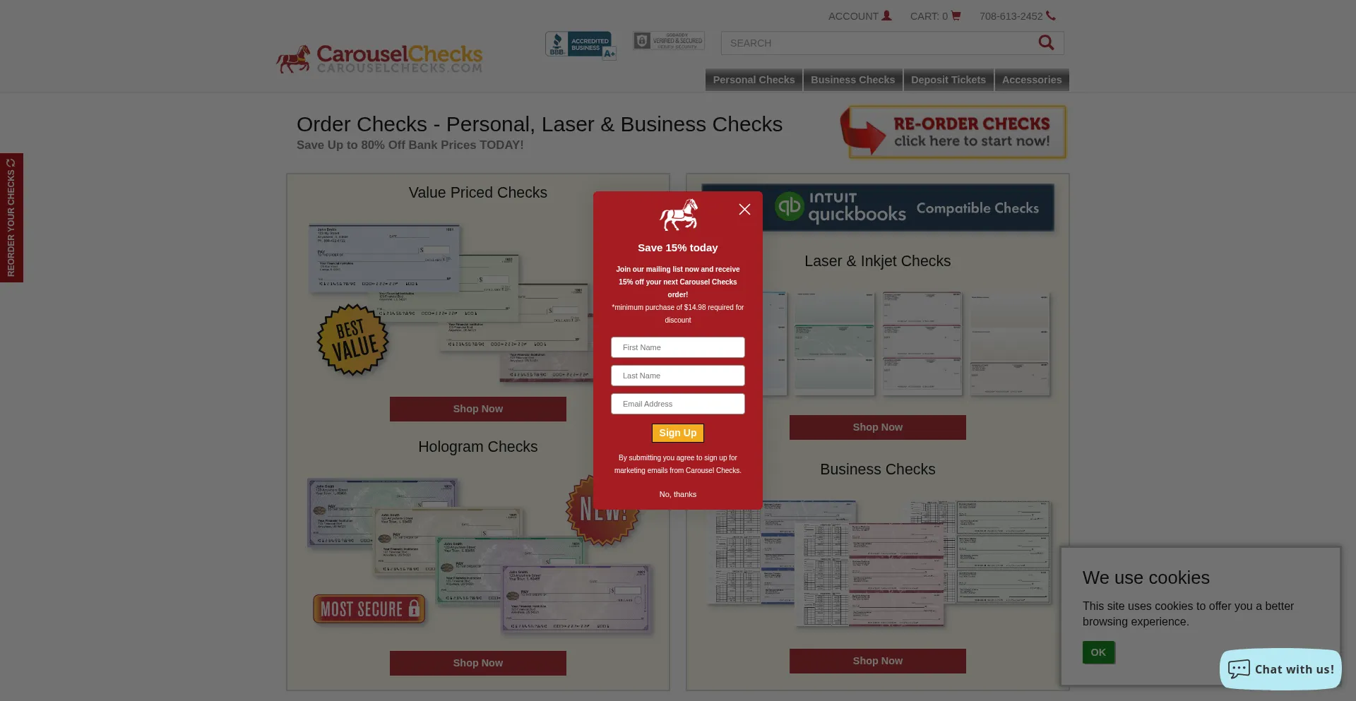 Website screenshot of Carouselchecks.com