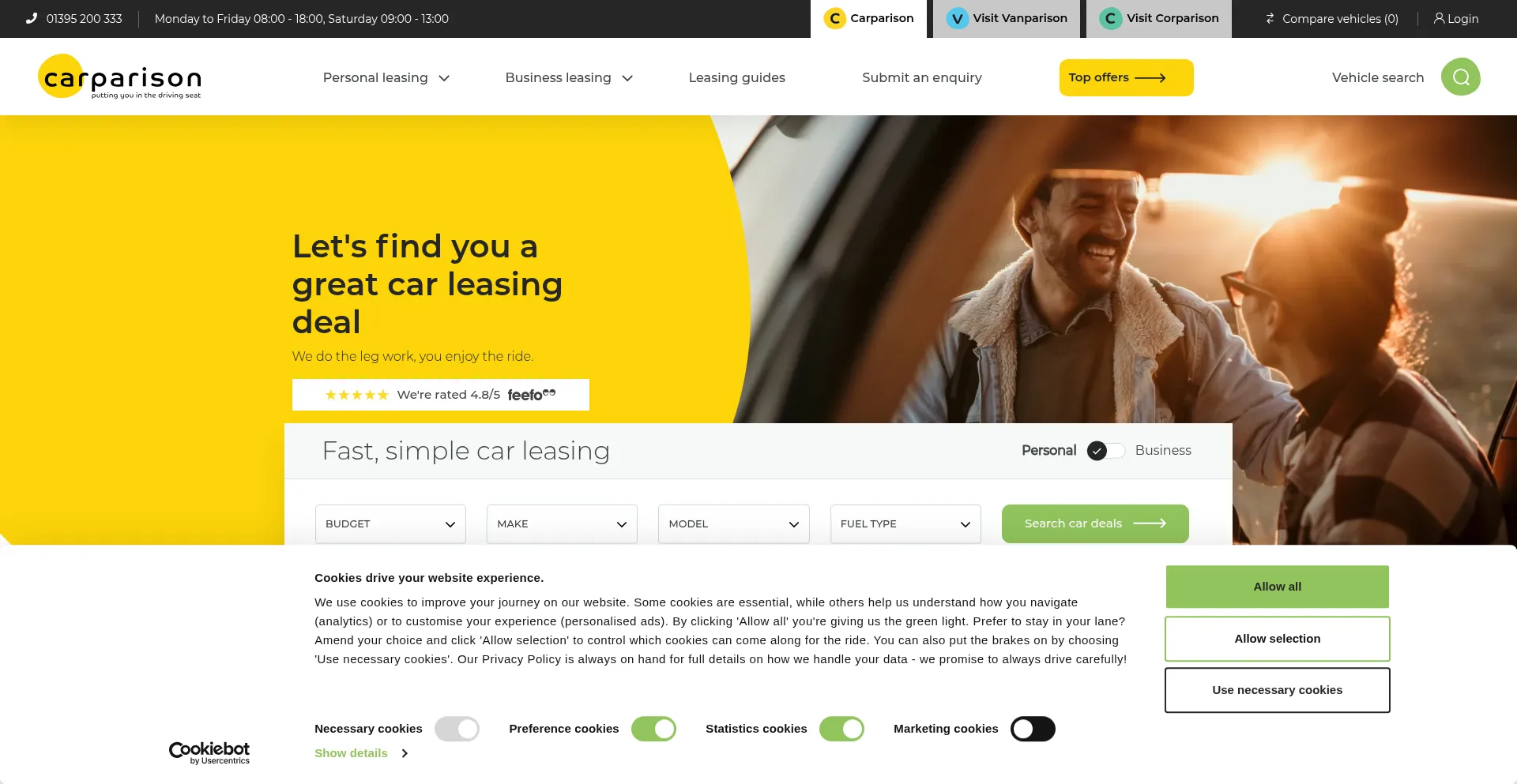 Website screenshot of Carparisonleasing.co.uk
