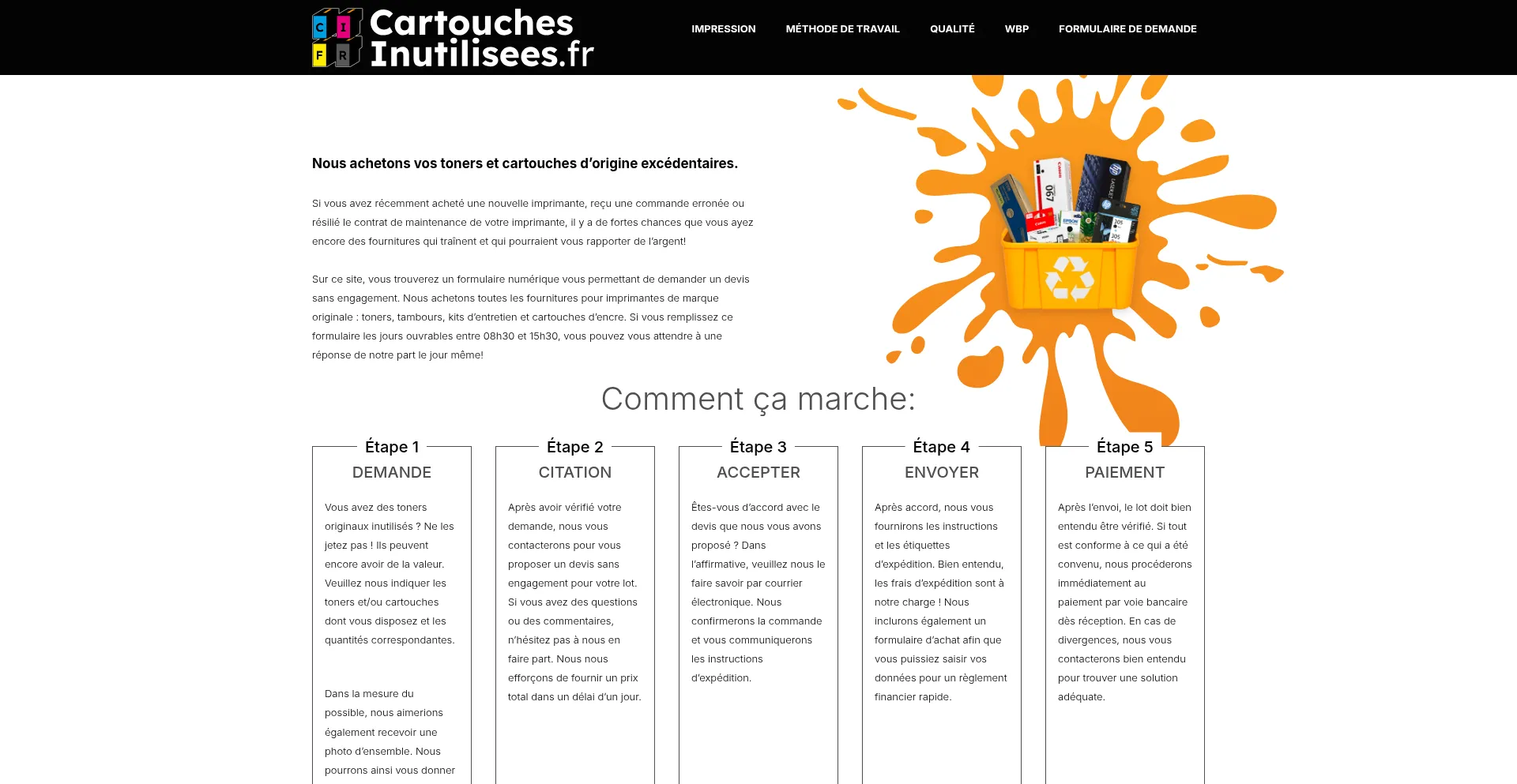 Website screenshot of Cartouches-inutilisees.fr