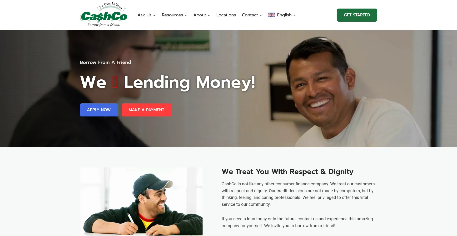 Website screenshot of Cashcoloan.com