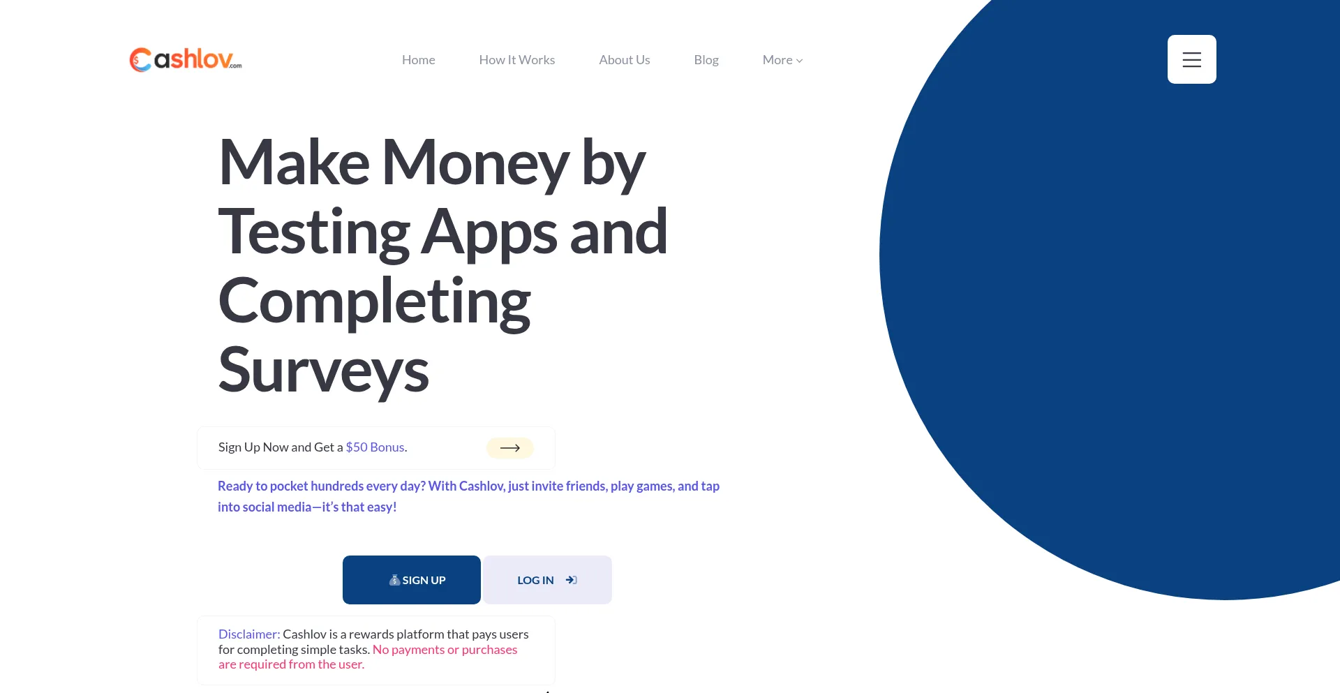 Website screenshot of Cashlov.app