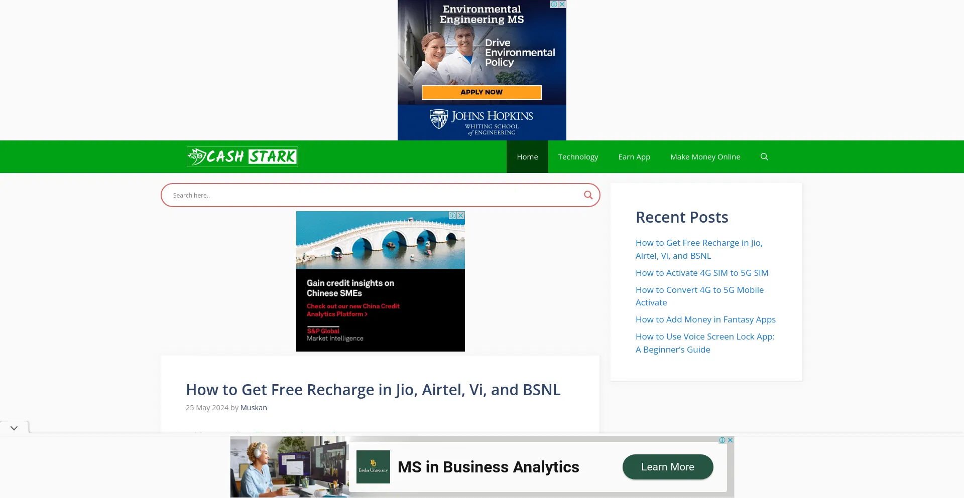 Website screenshot of Cashstark.com