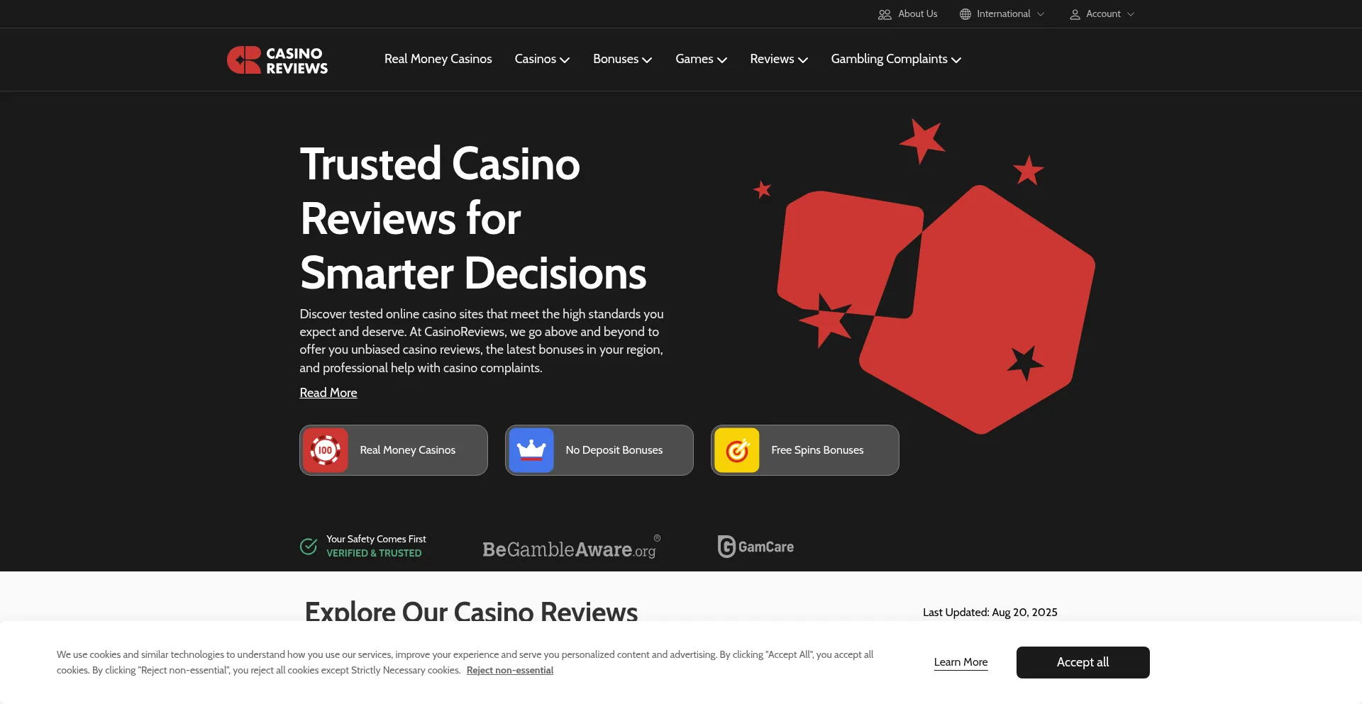 Website screenshot of Casinoreviews.com