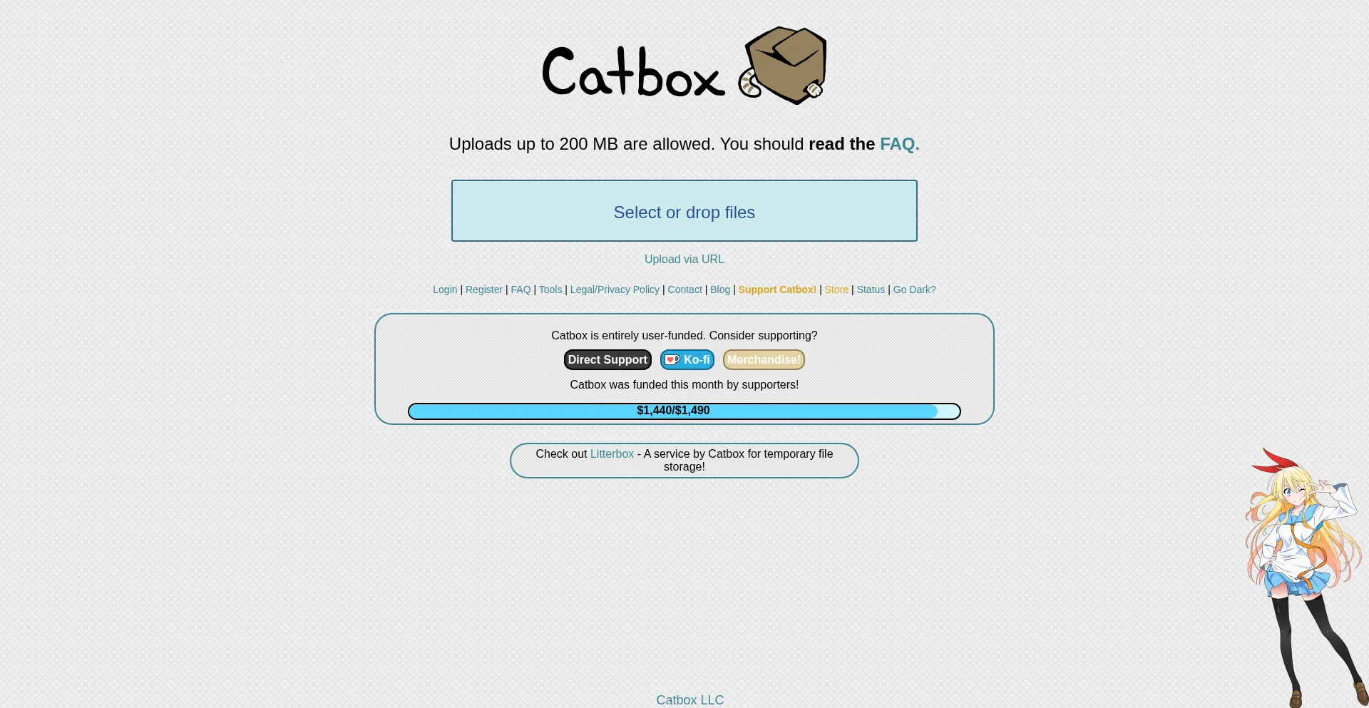 Website screenshot of Catbox.moe