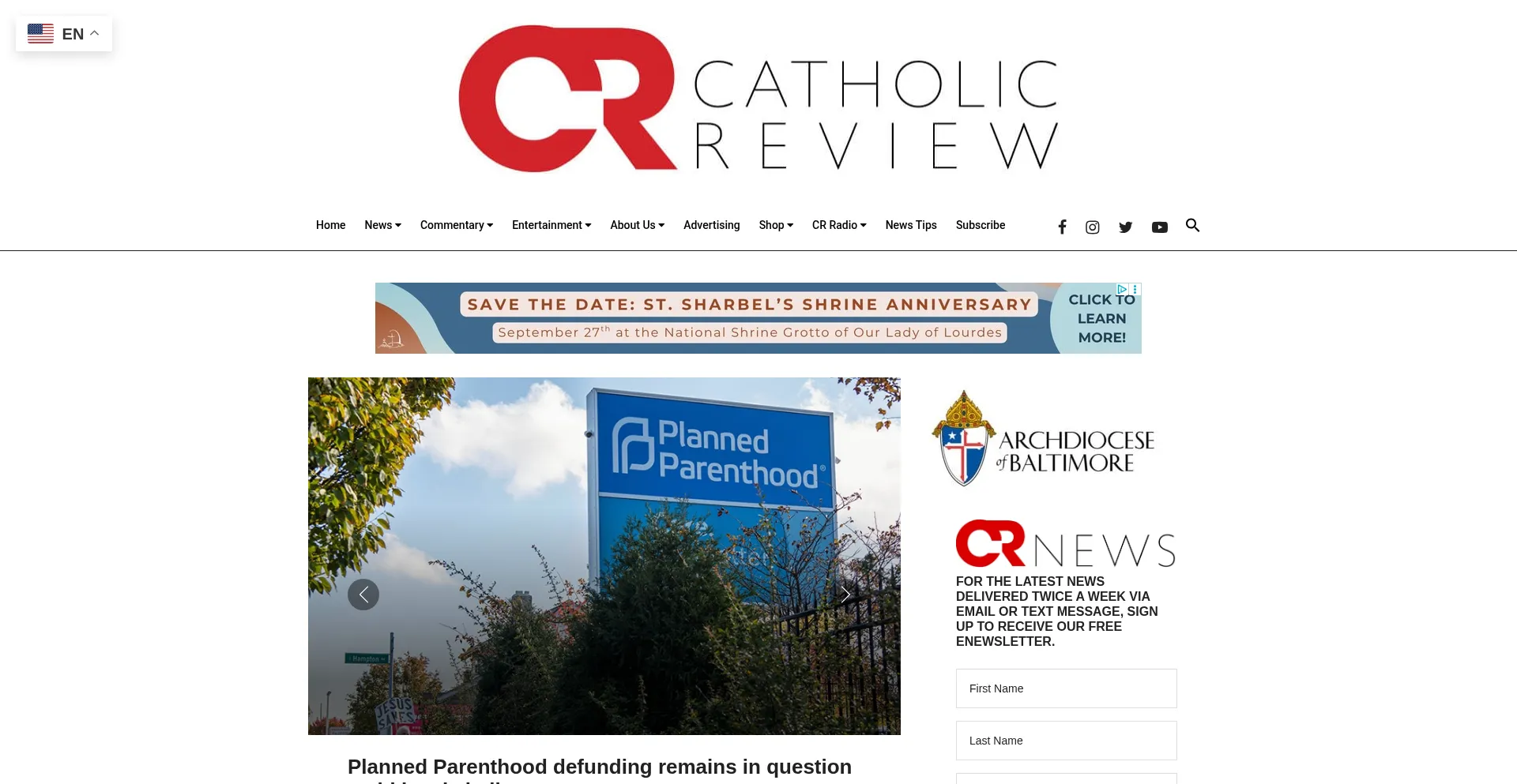 Website screenshot of Catholicreview.org