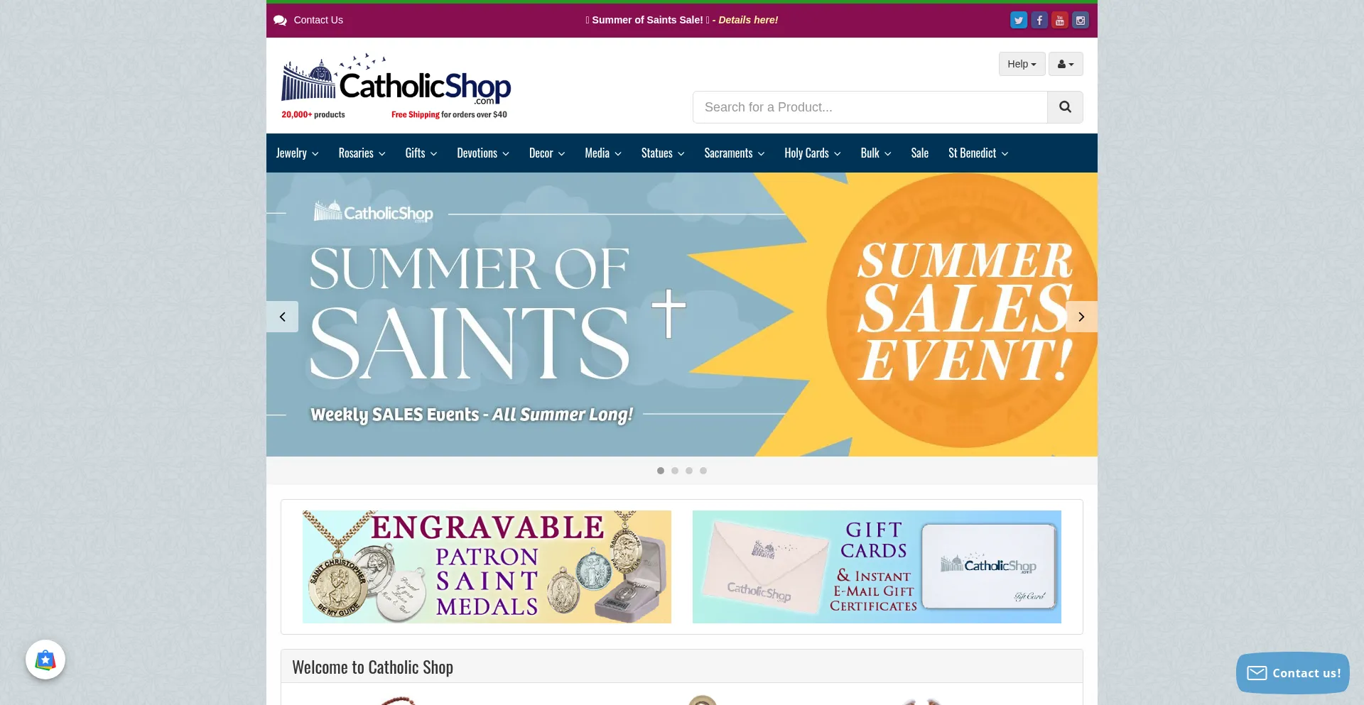 Website screenshot of Catholicshop.com