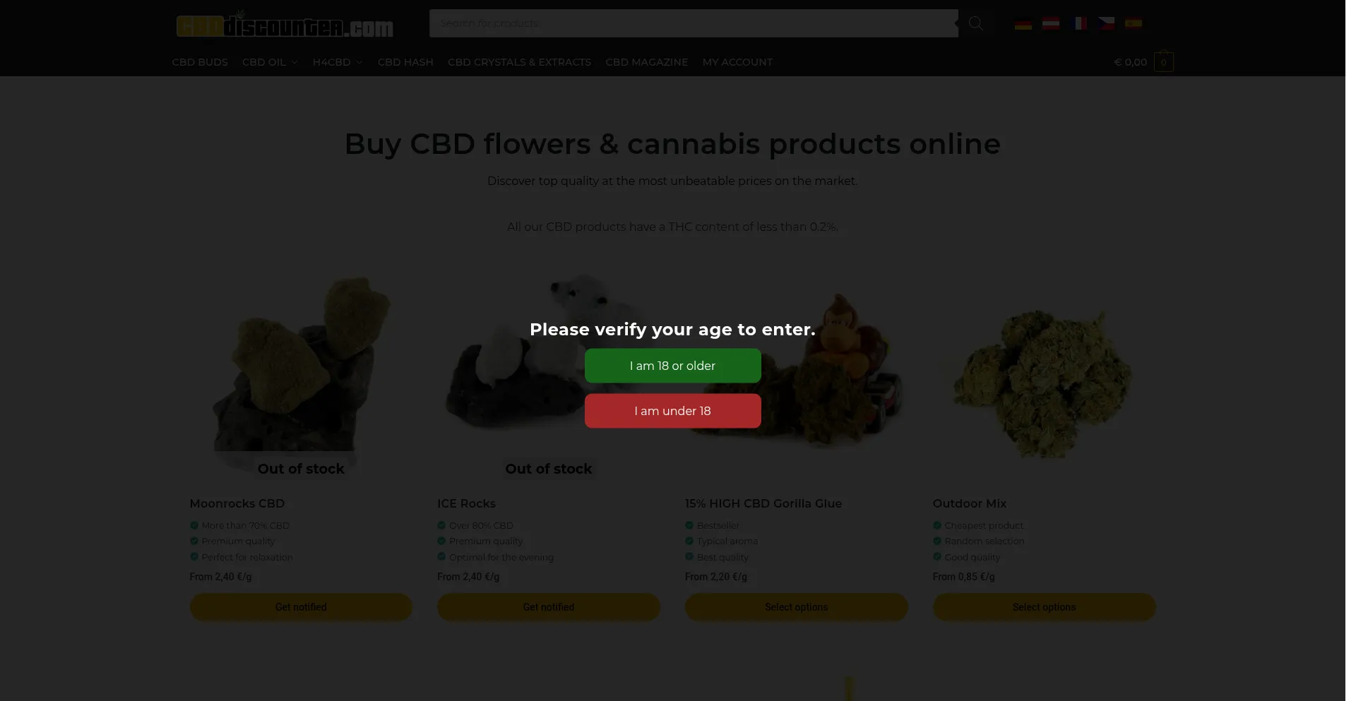 Website screenshot of Cbddiscounter.com