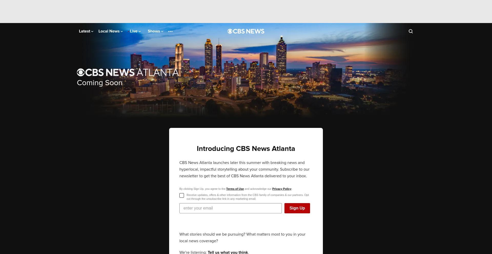 Website screenshot of Cbsnewsatlanta.com