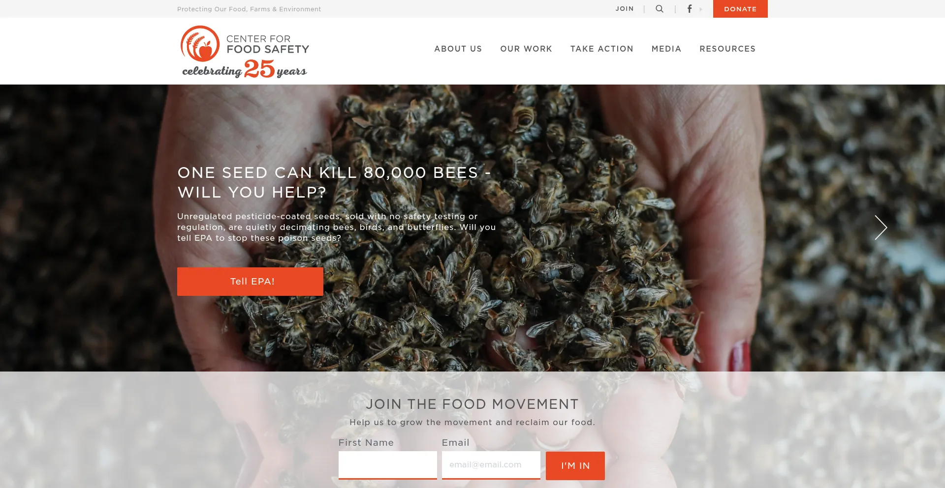 Website screenshot of Centerforfoodsafety.org