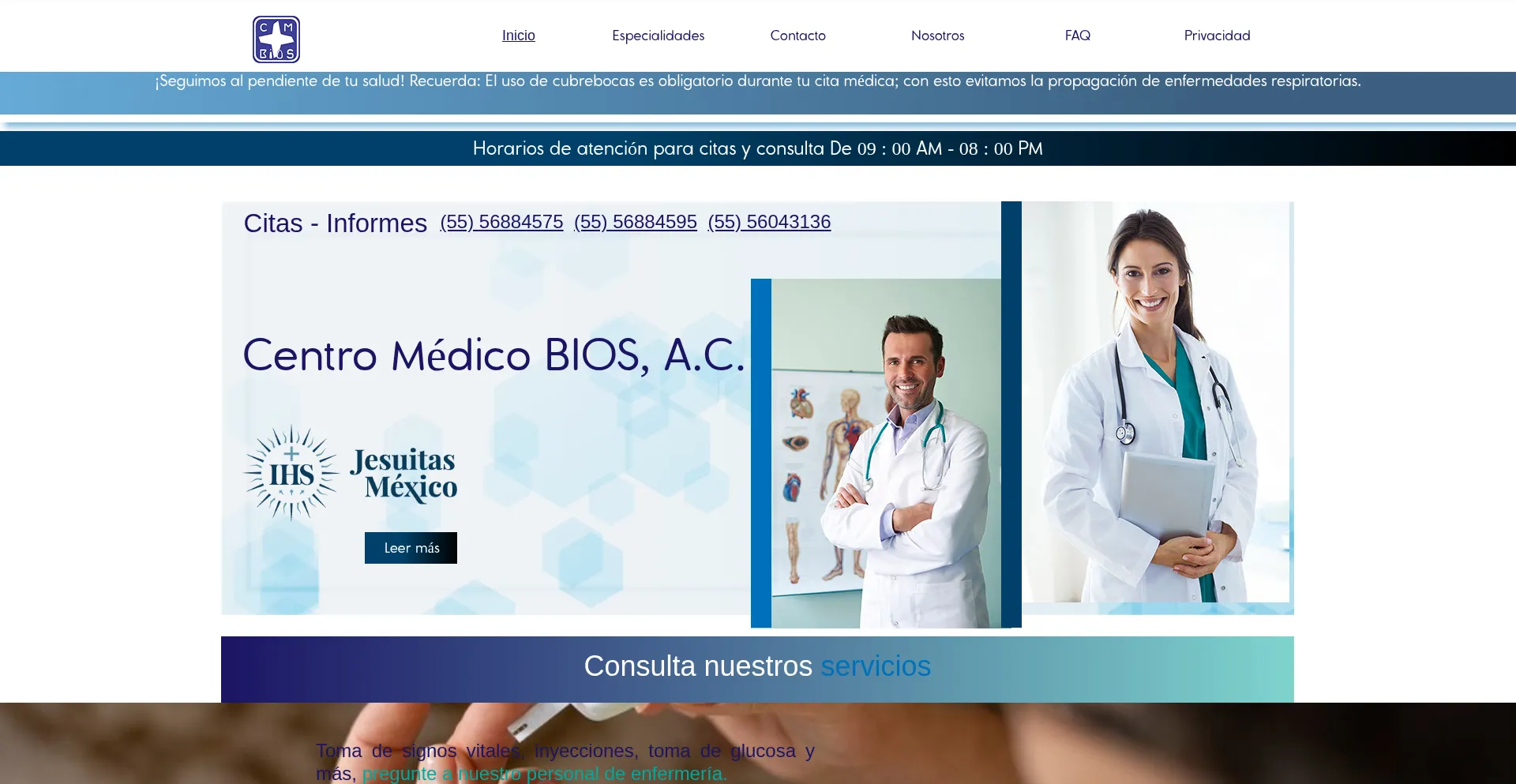 Website screenshot of Centromedicobios.com.mx