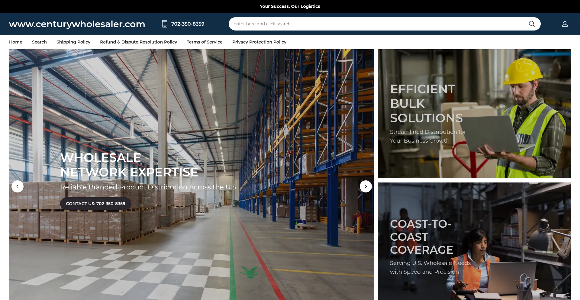 Website screenshot of Centurywholesaler.com