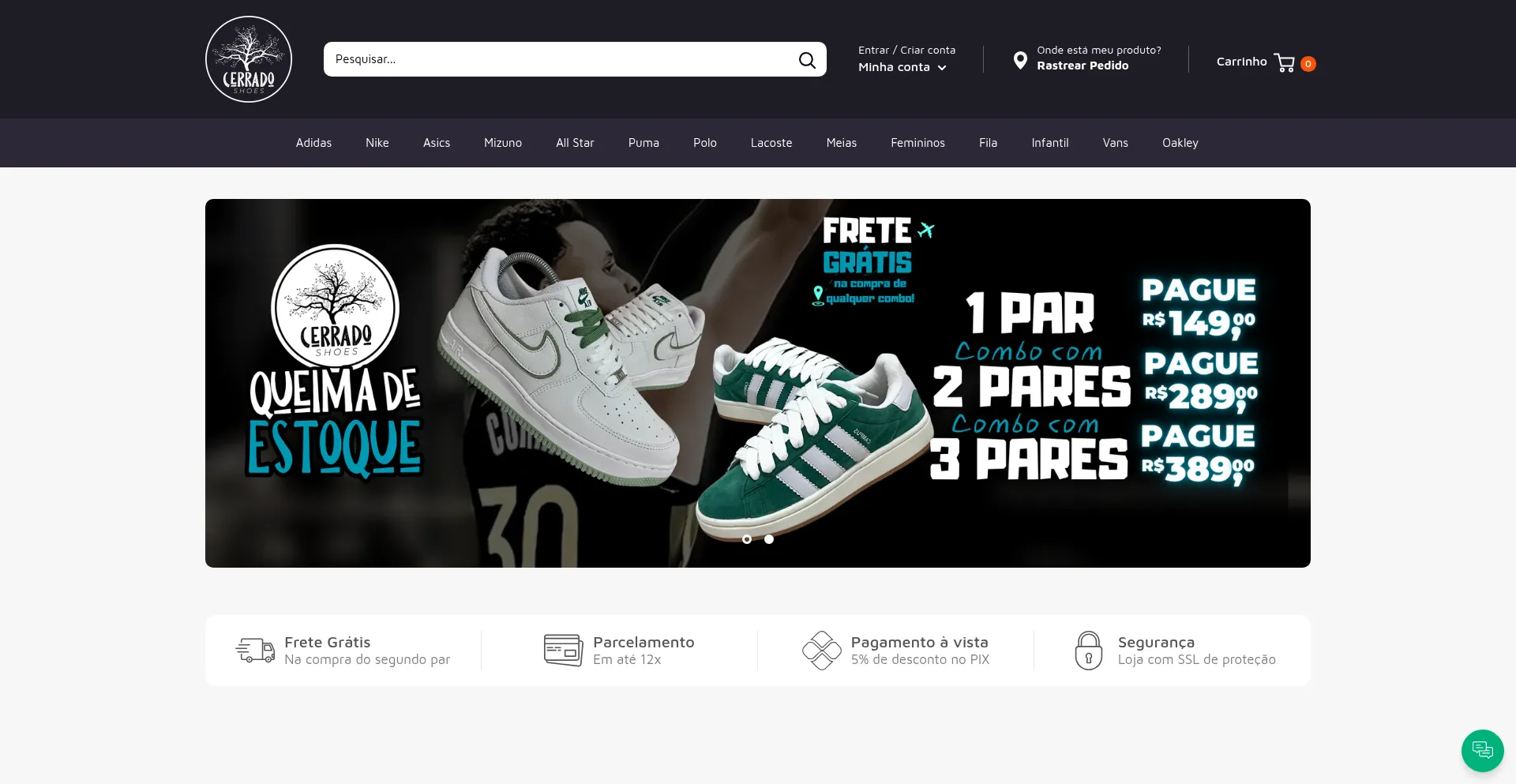 Website screenshot of Cerradoshoes.com.br