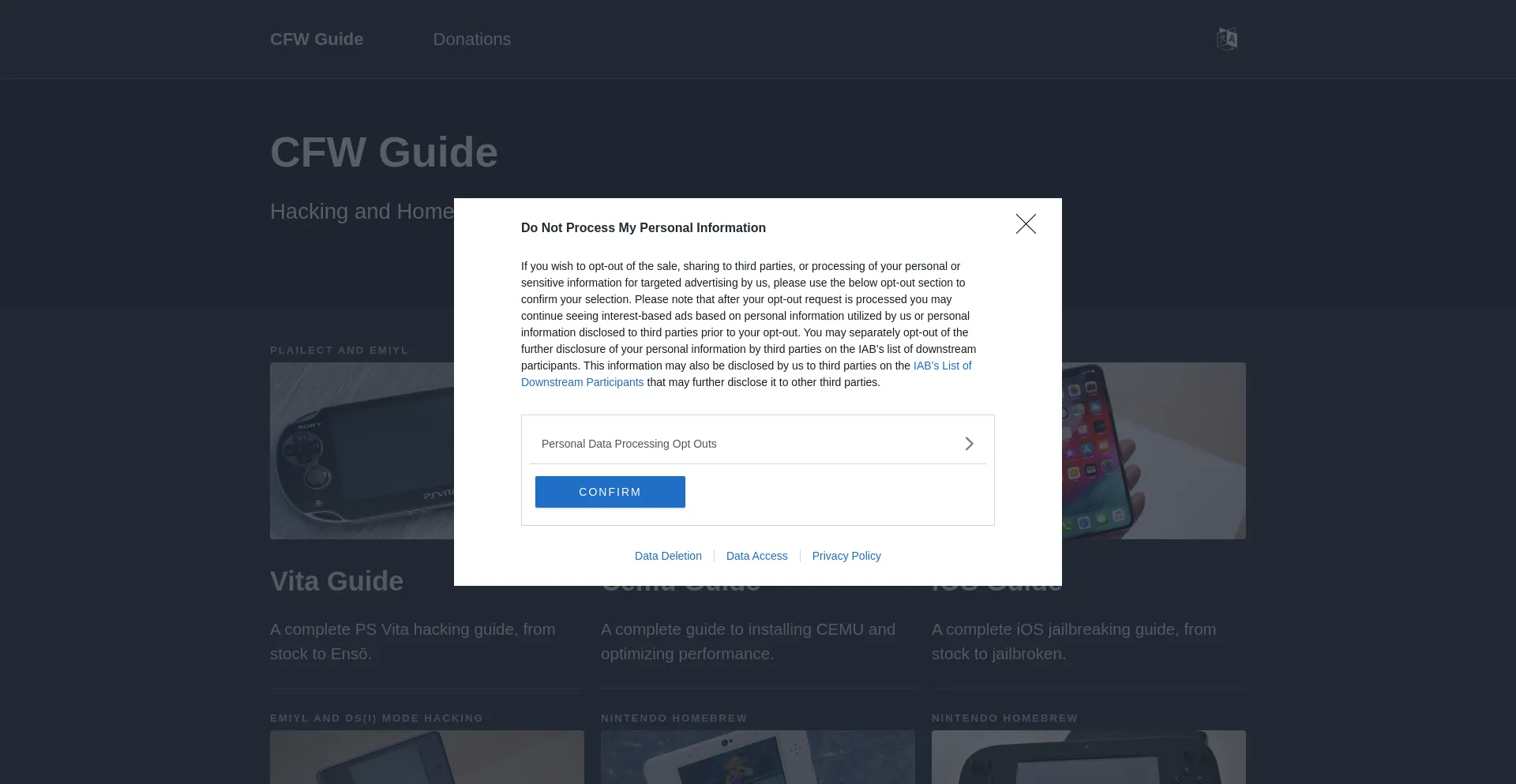 Website screenshot of Cfw.guide
