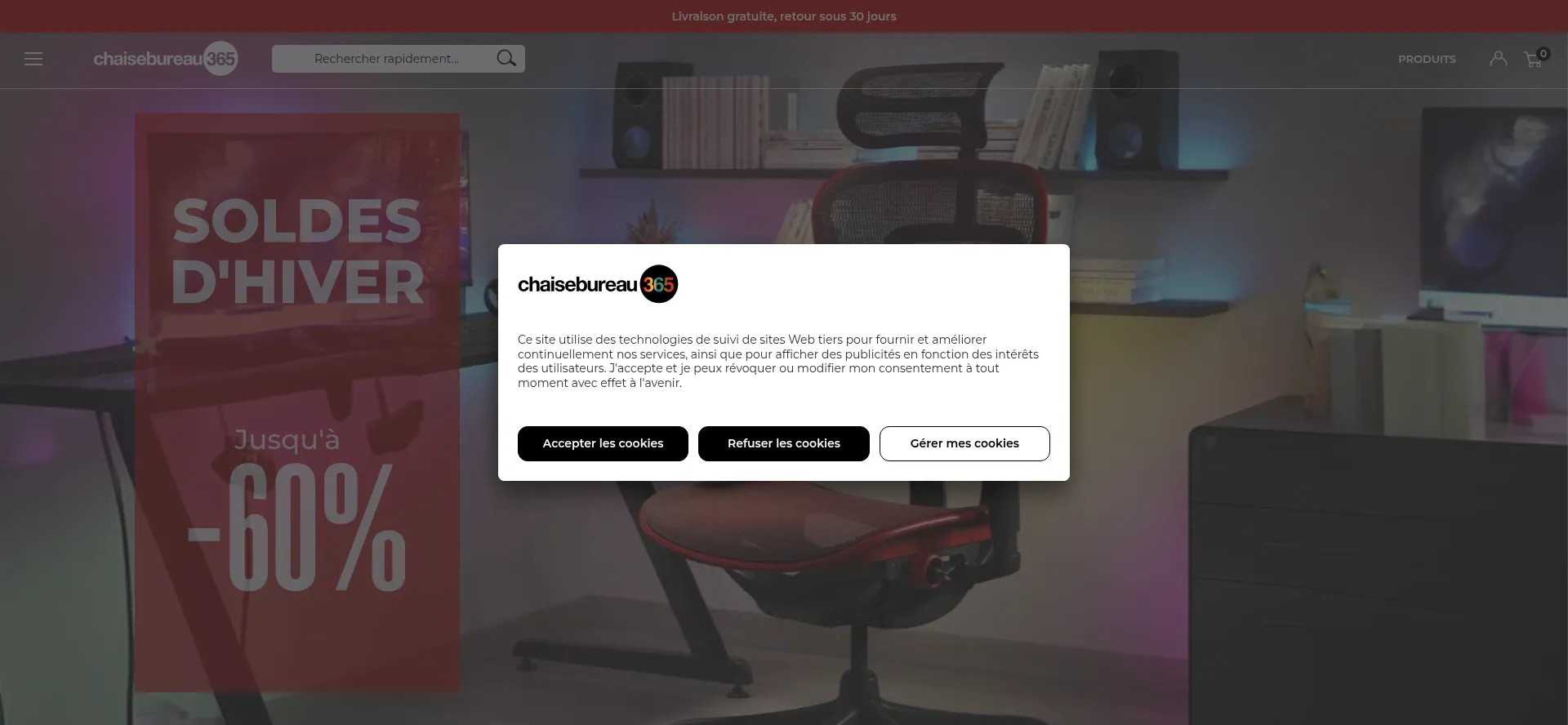 Website screenshot of Chaisebureau365.fr