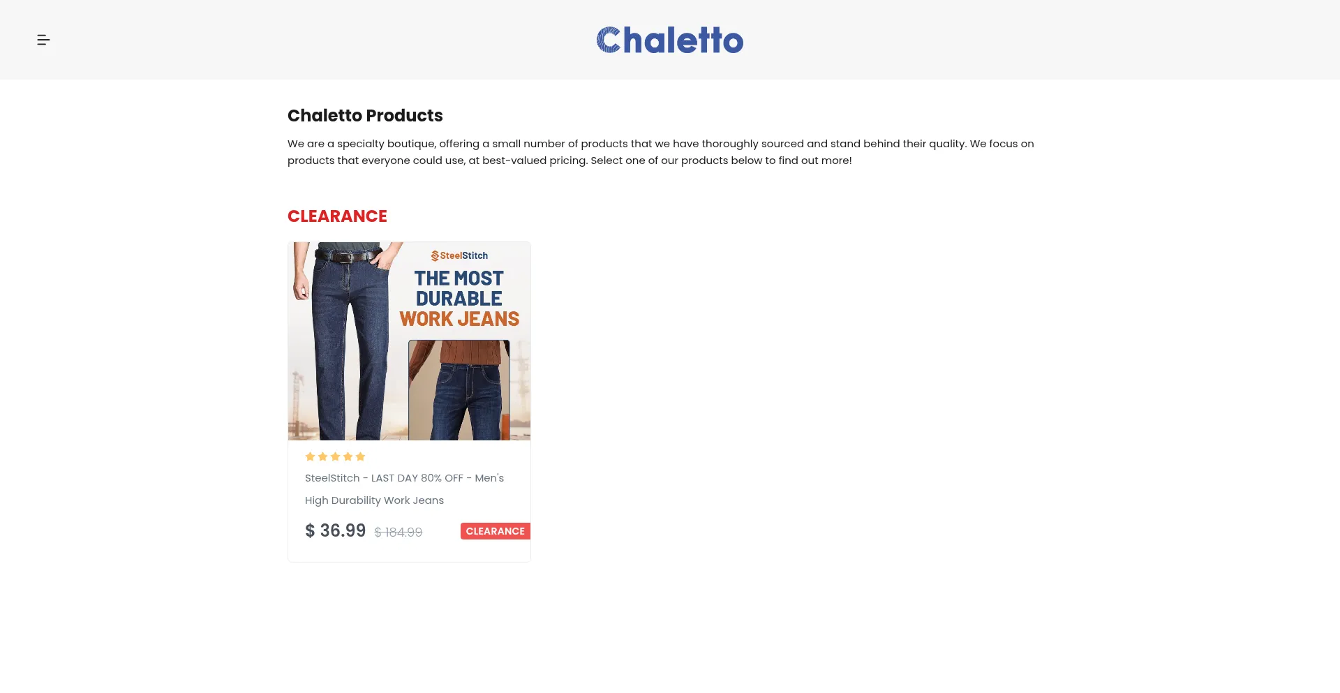 Website screenshot of Chaletto.com