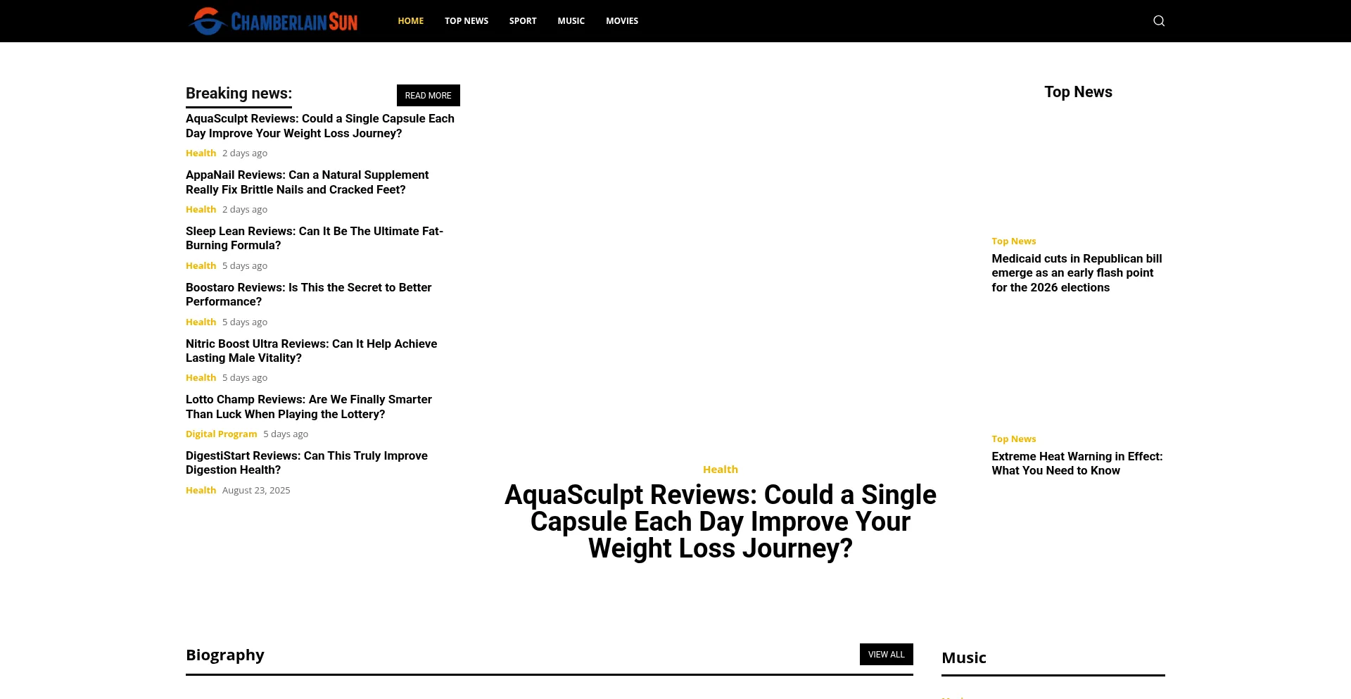 Website screenshot of Chamberlainsun.com