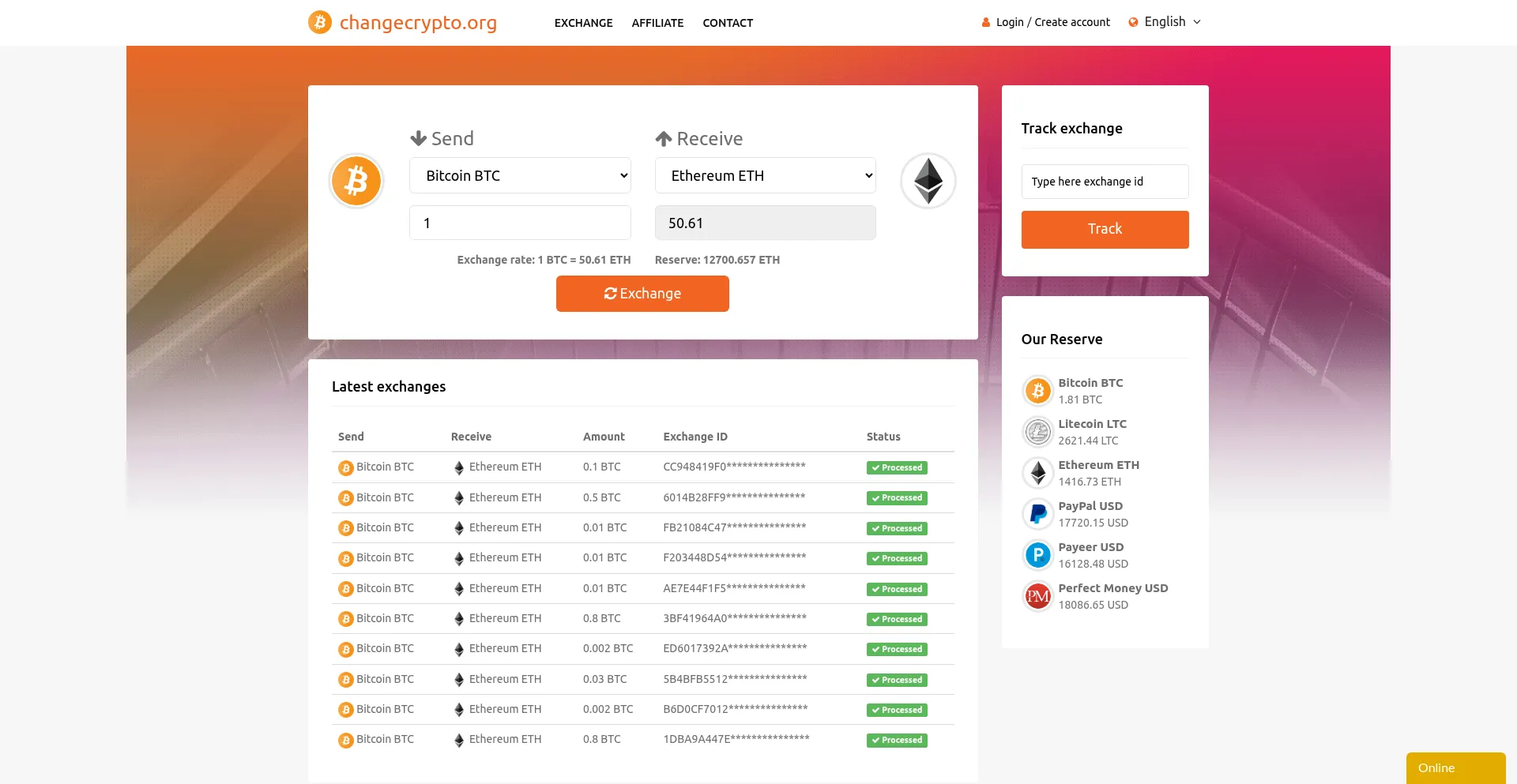 Website screenshot of Changecrypto.org