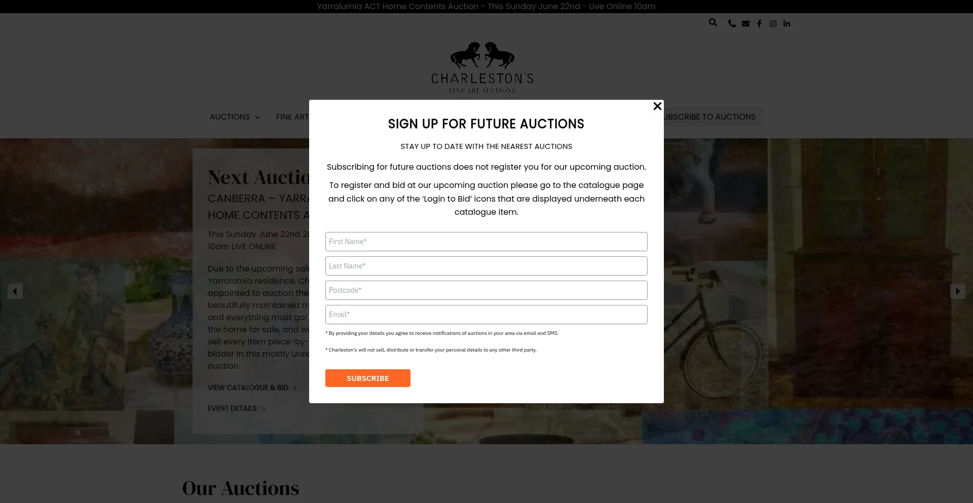 Website screenshot of Charlestons.com.au
