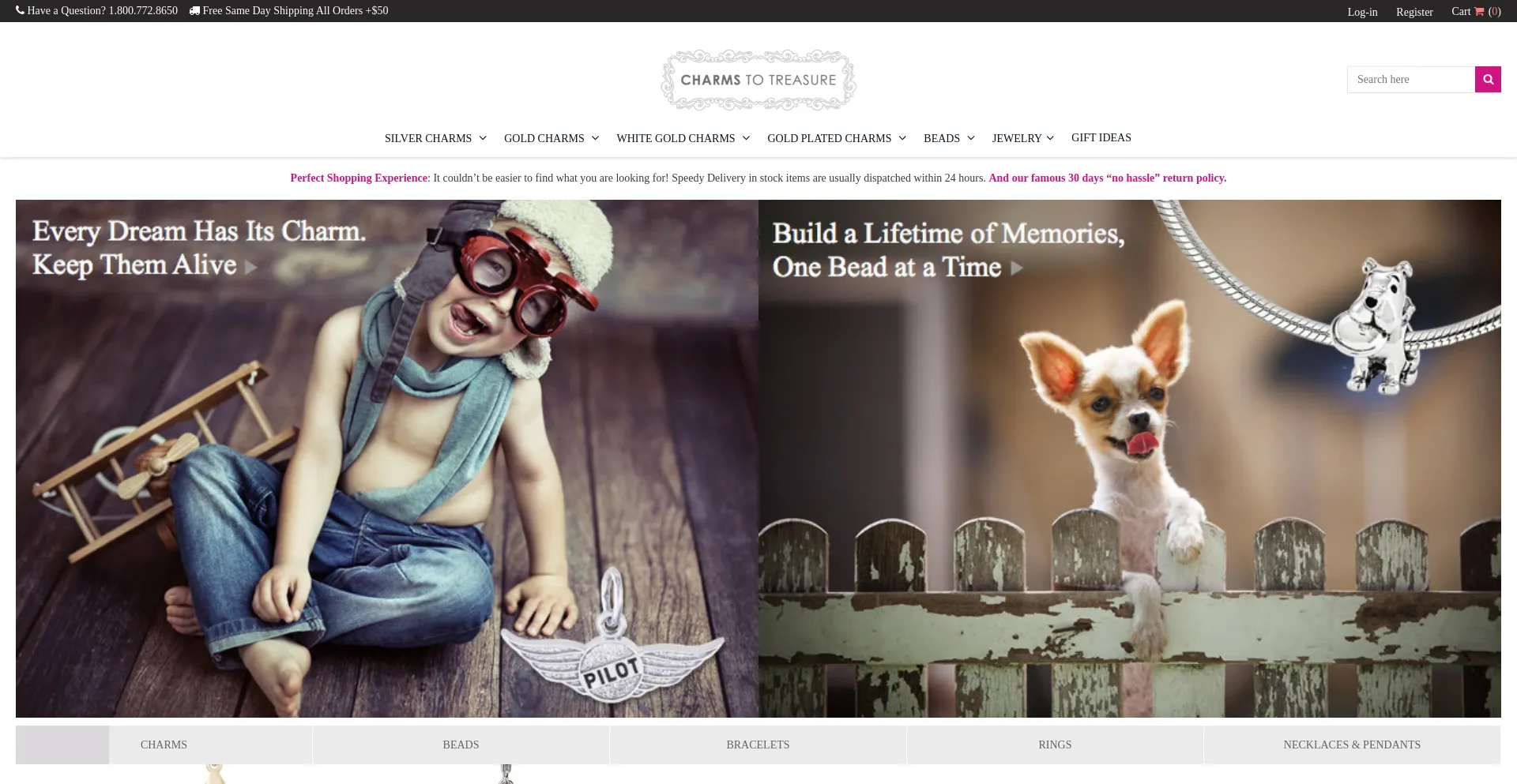 Website screenshot of Charmstotreasure.com