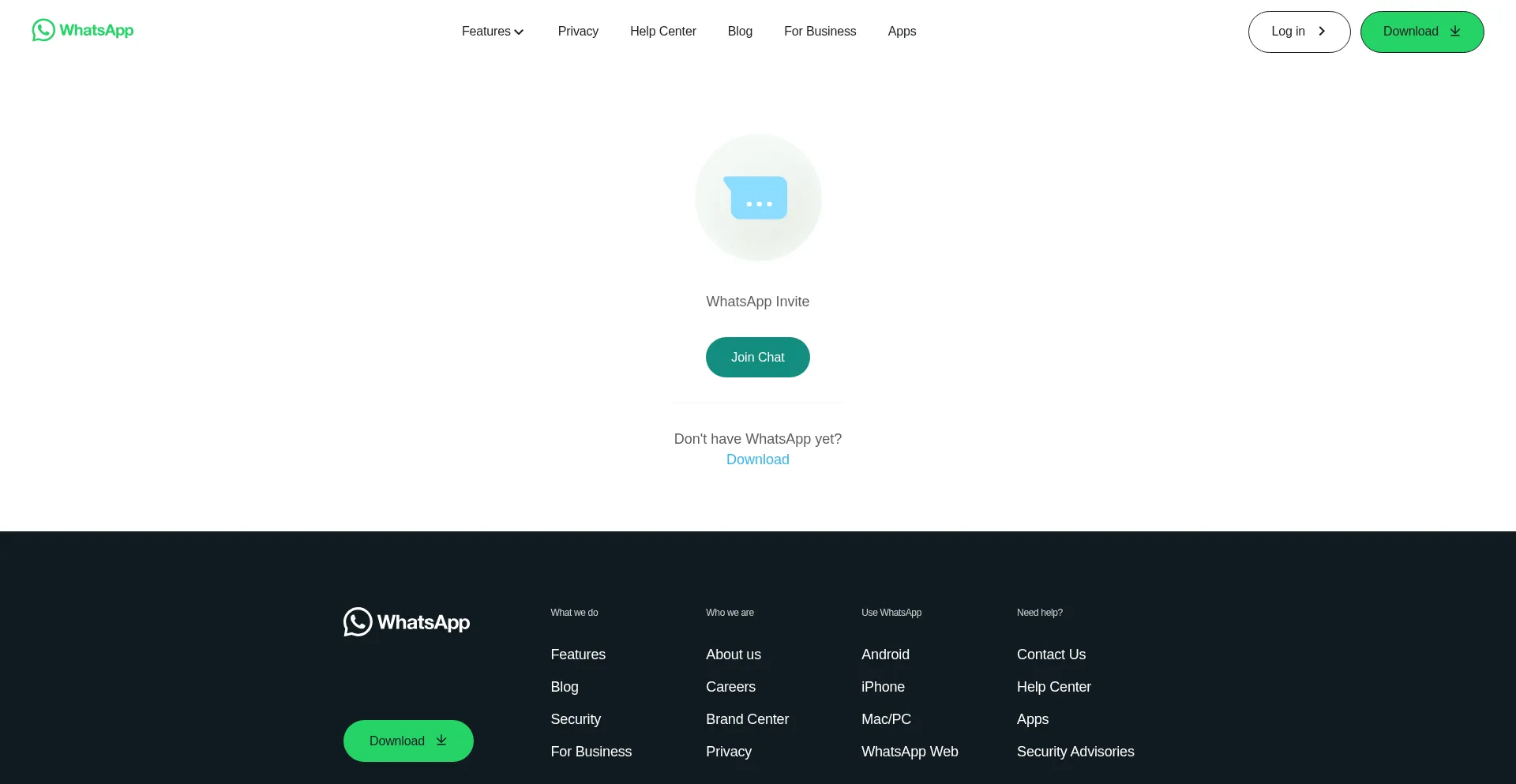 Website screenshot of Chat.whatsapp.com
