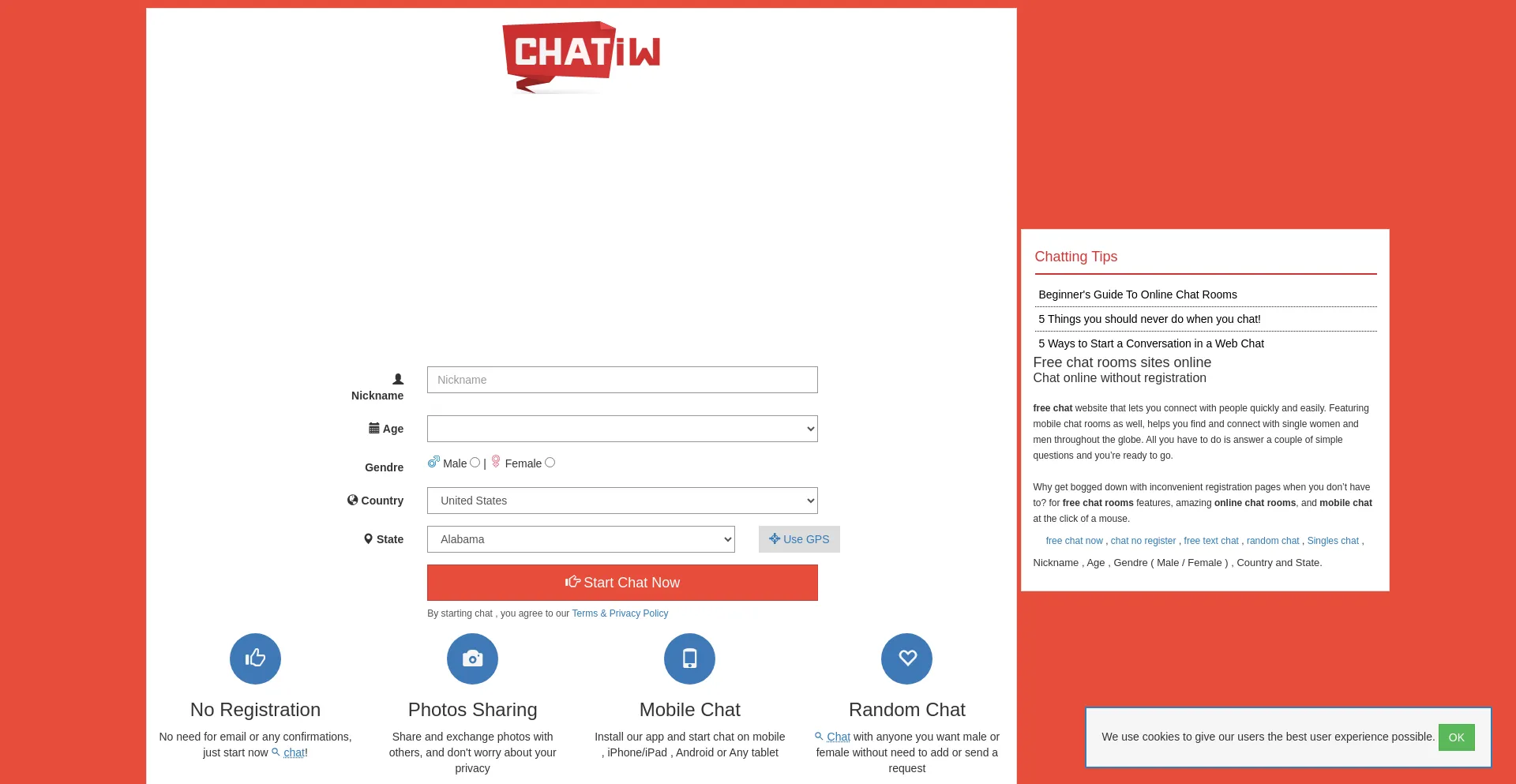 Website screenshot of Chatiw.com