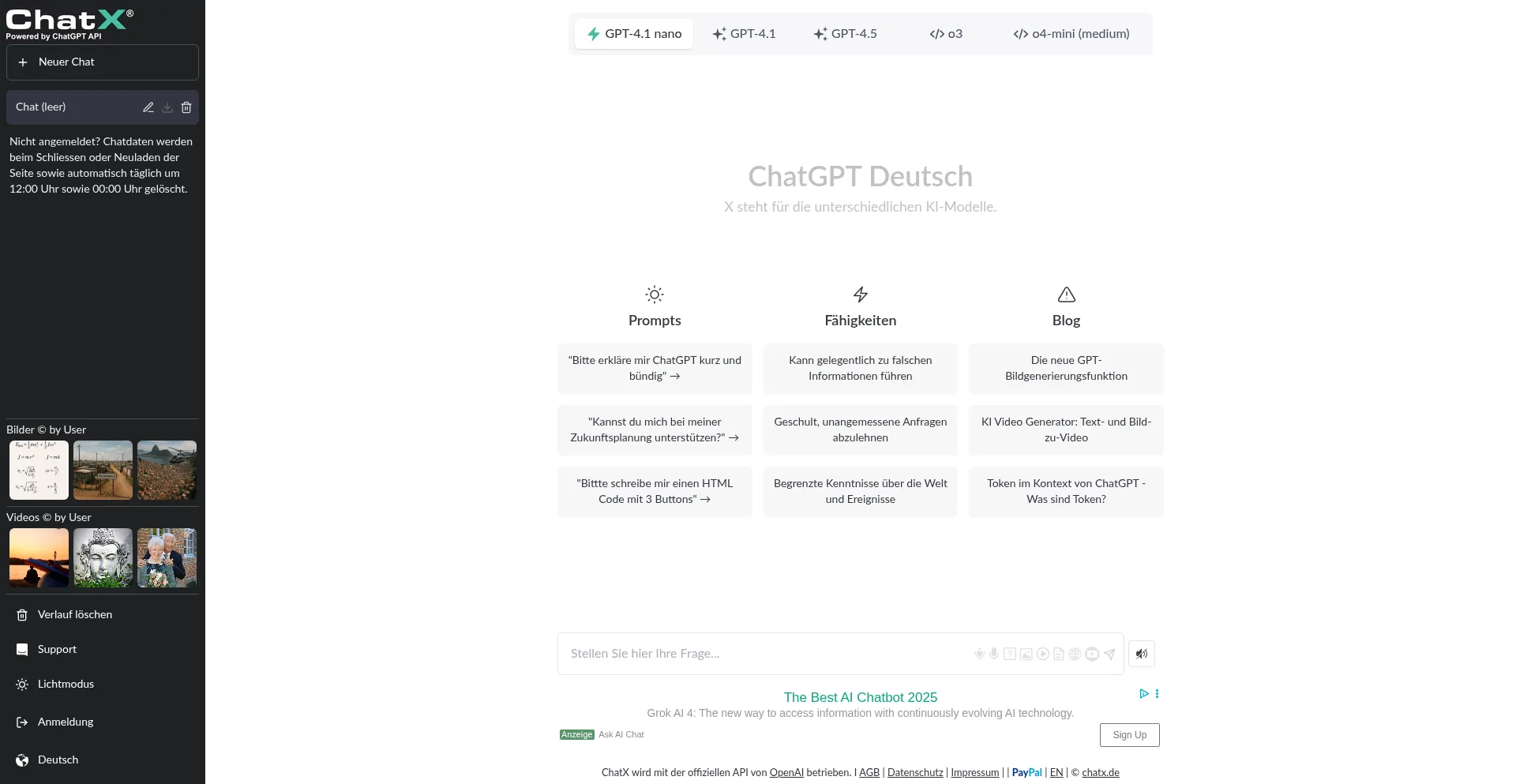 Website screenshot of Chatx.de