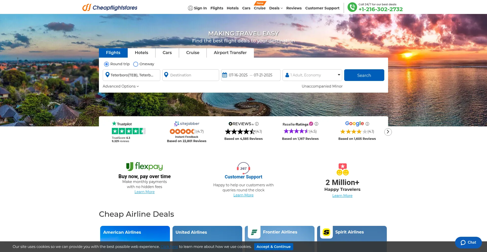 Website screenshot of Cheapflightsfares.com