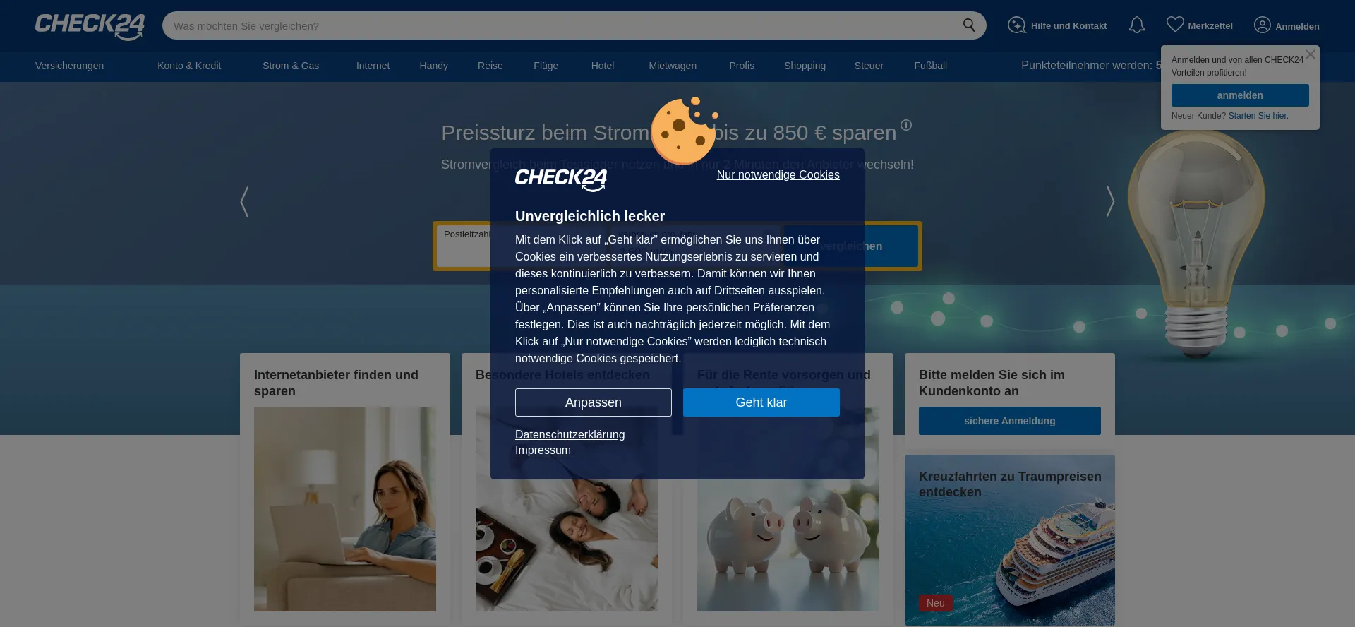 Website screenshot of Check24.com