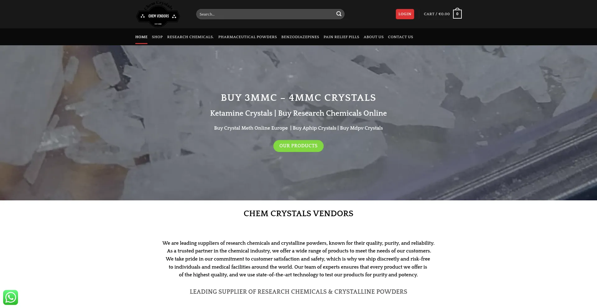 Website screenshot of Chemcrystals.com