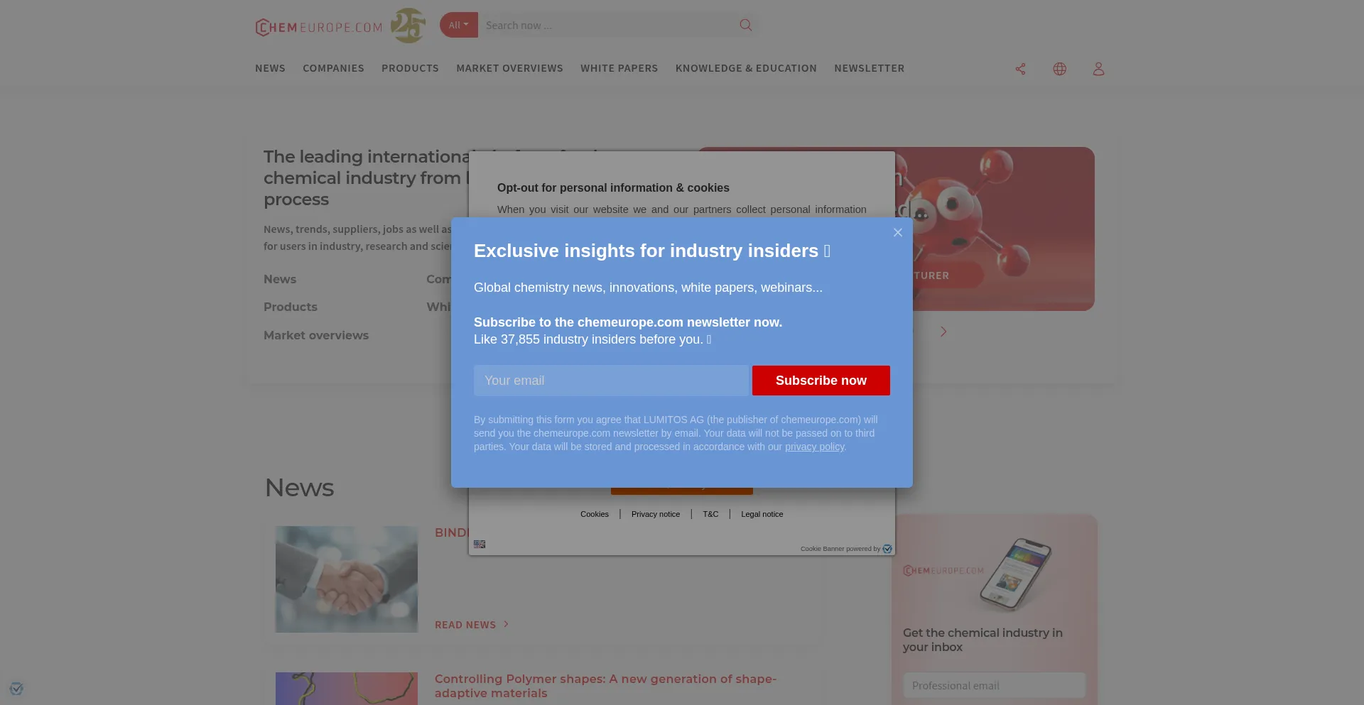 Website screenshot of Chemeurope.com
