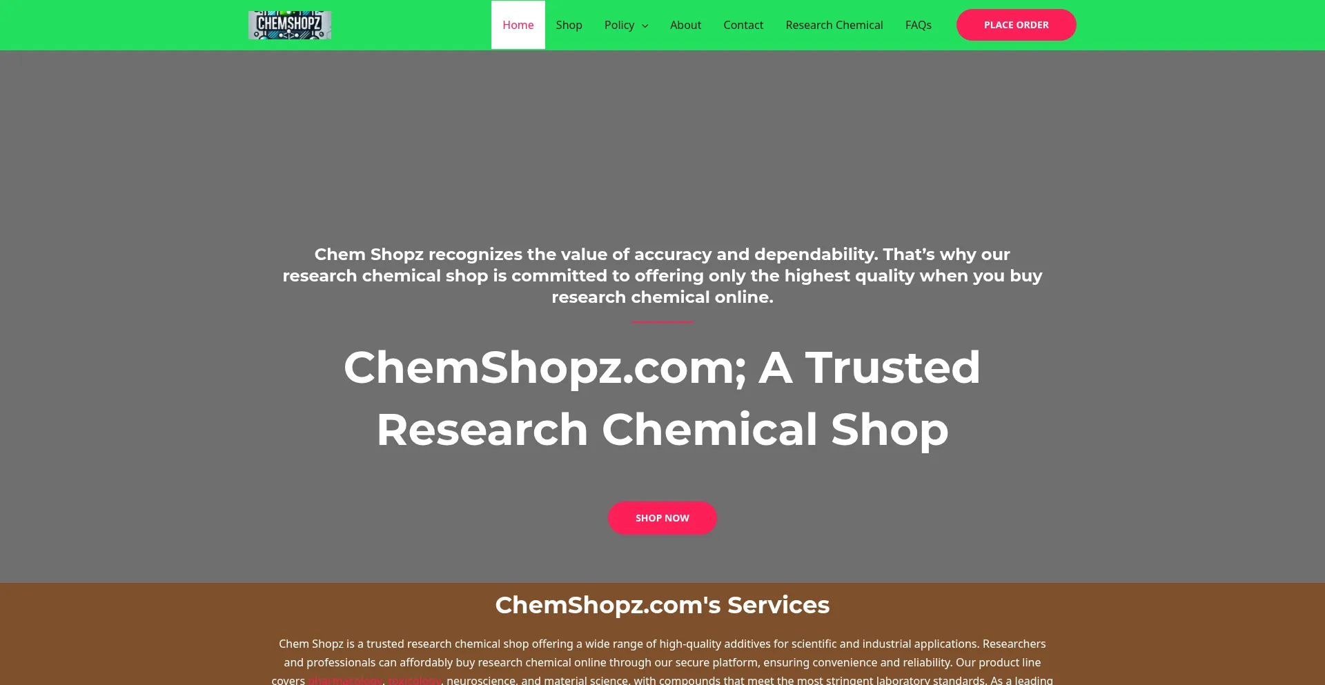 Website screenshot of Chemshopz.com