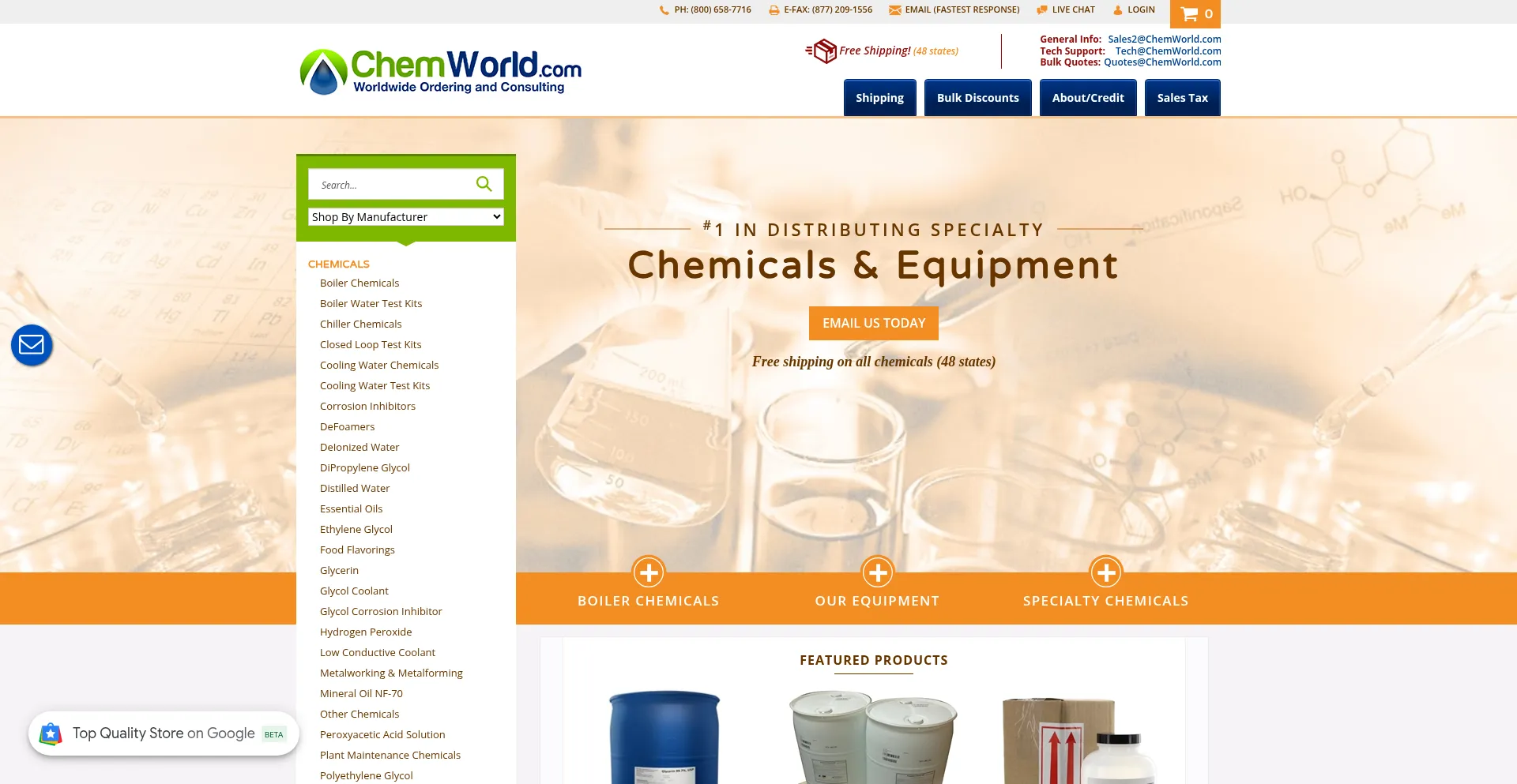 Website screenshot of Chemworld.com