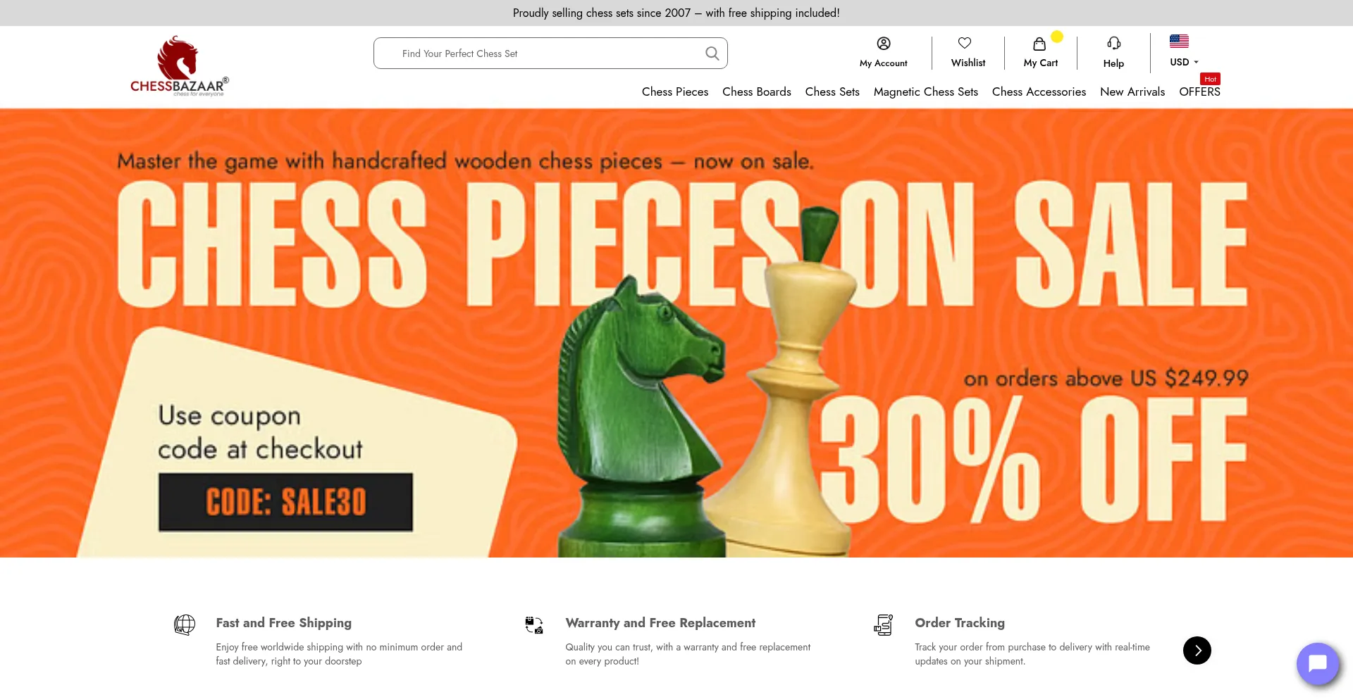 Website screenshot of Chessbazaar.com