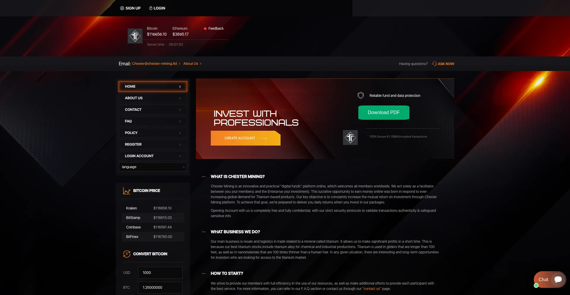 Website screenshot of Chester-mining.ltd
