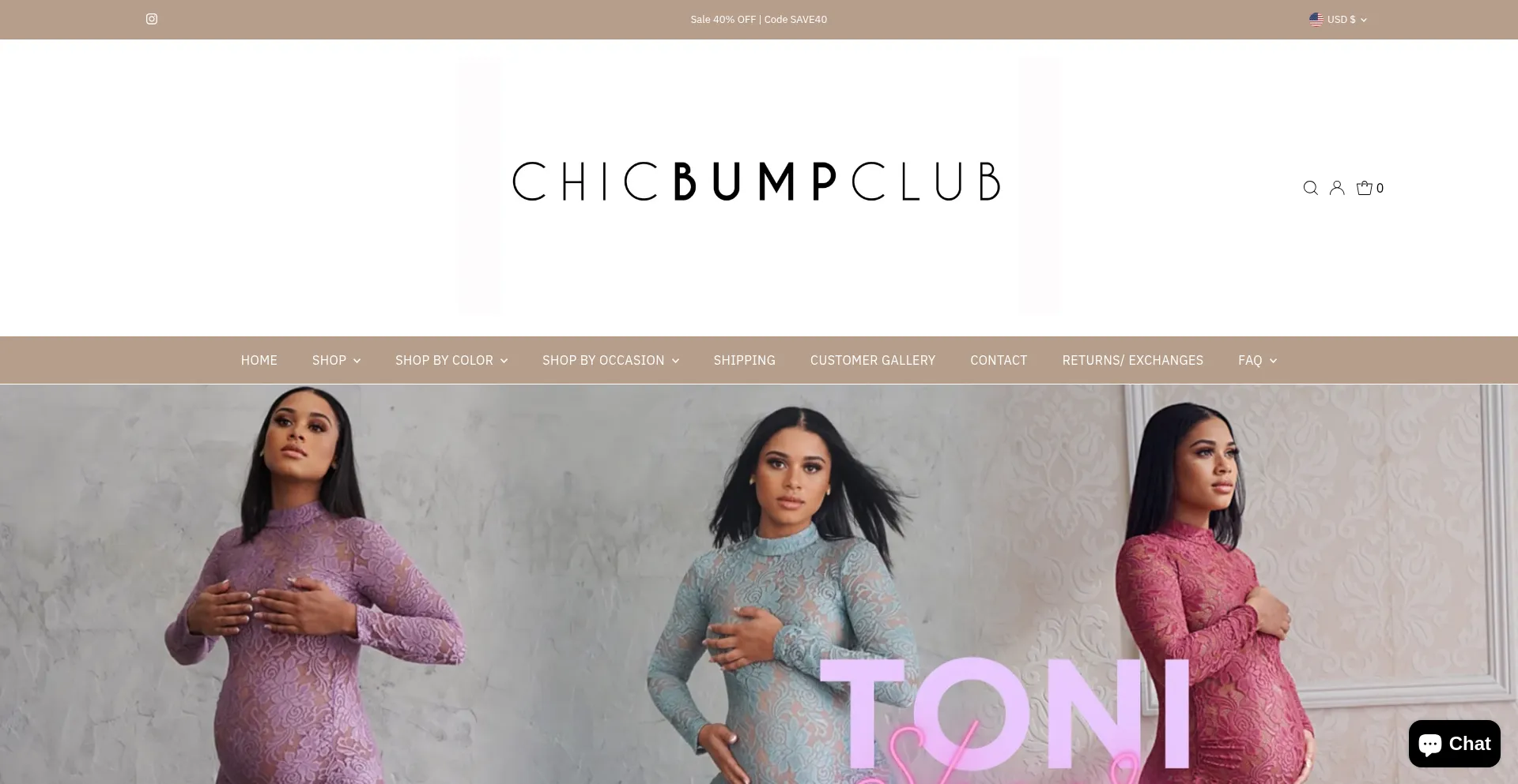 Website screenshot of Chicbumpclub.com