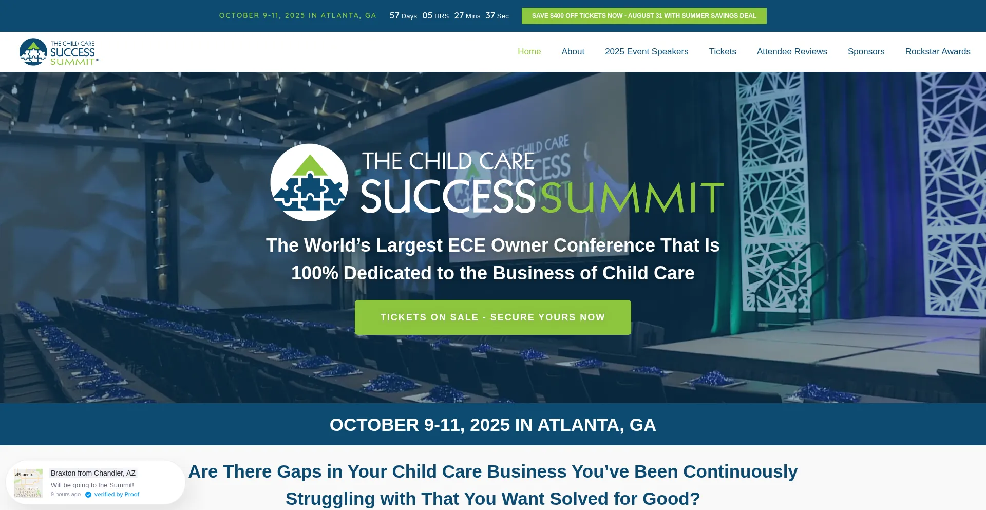 Website screenshot of Childcaresuccesssummit.com