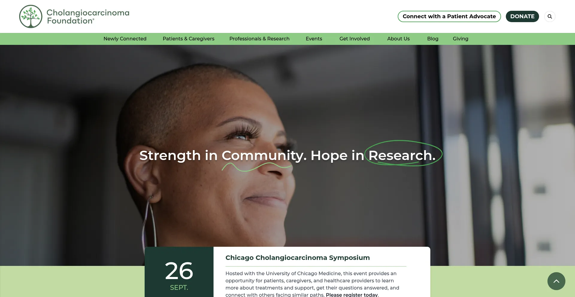 Website screenshot of Cholangiocarcinoma.org