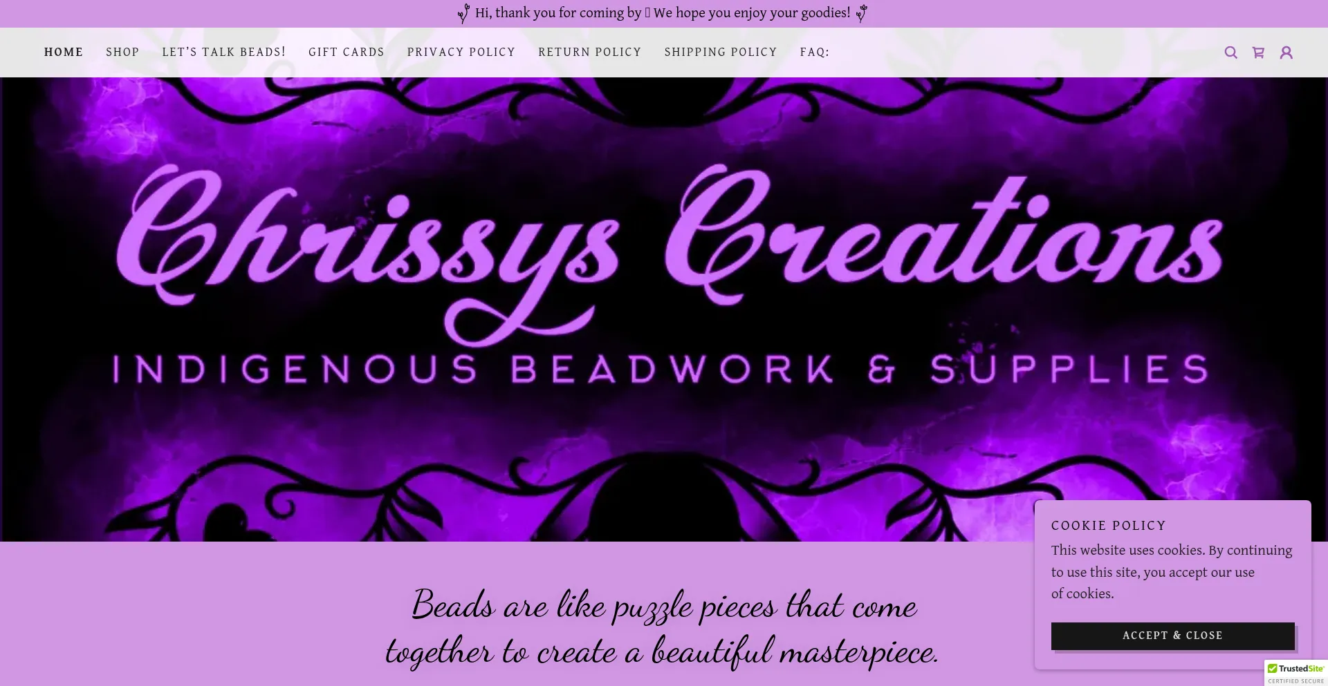 Website screenshot of Chrissyscreation.com