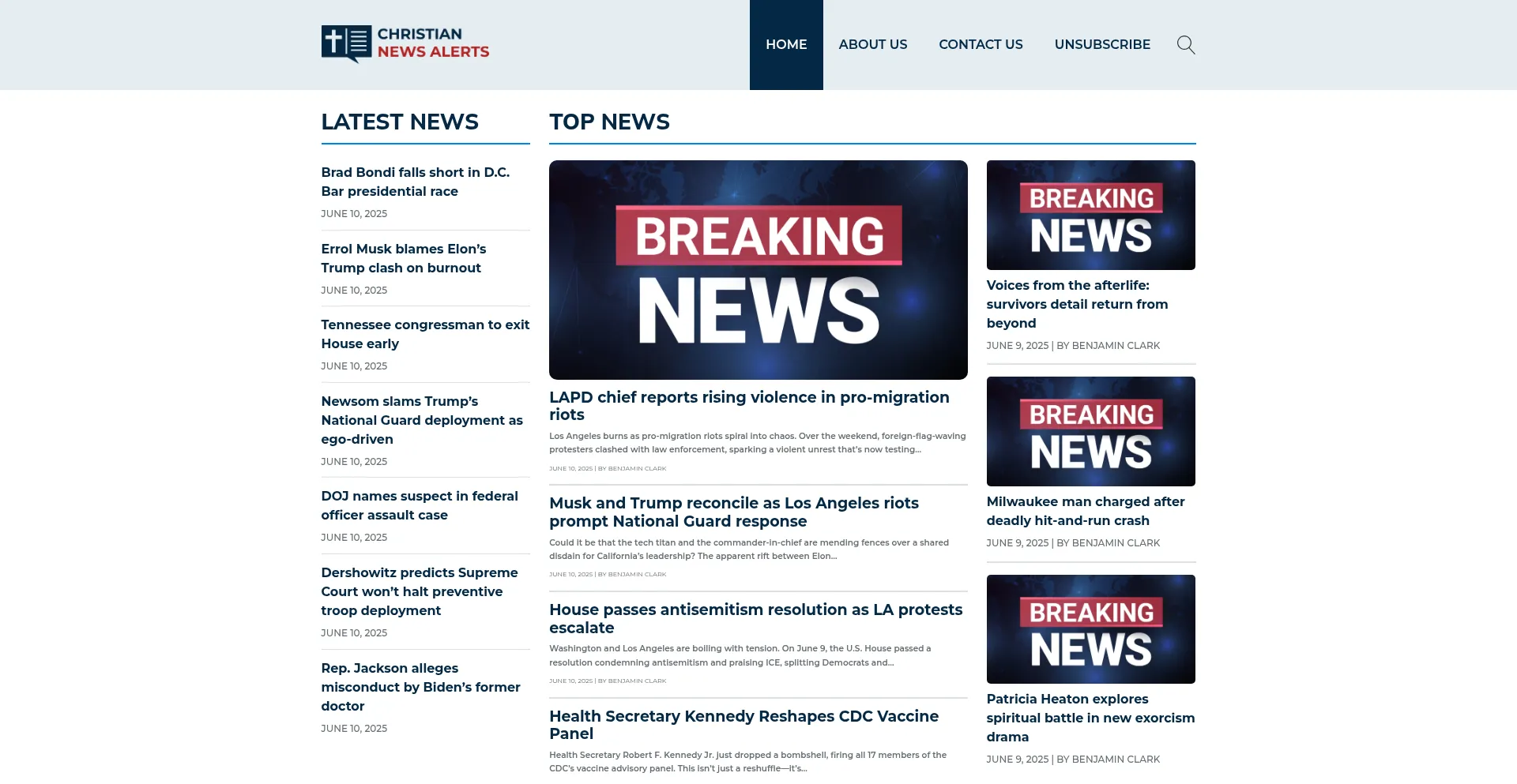 Website screenshot of Christiannewsalerts.com