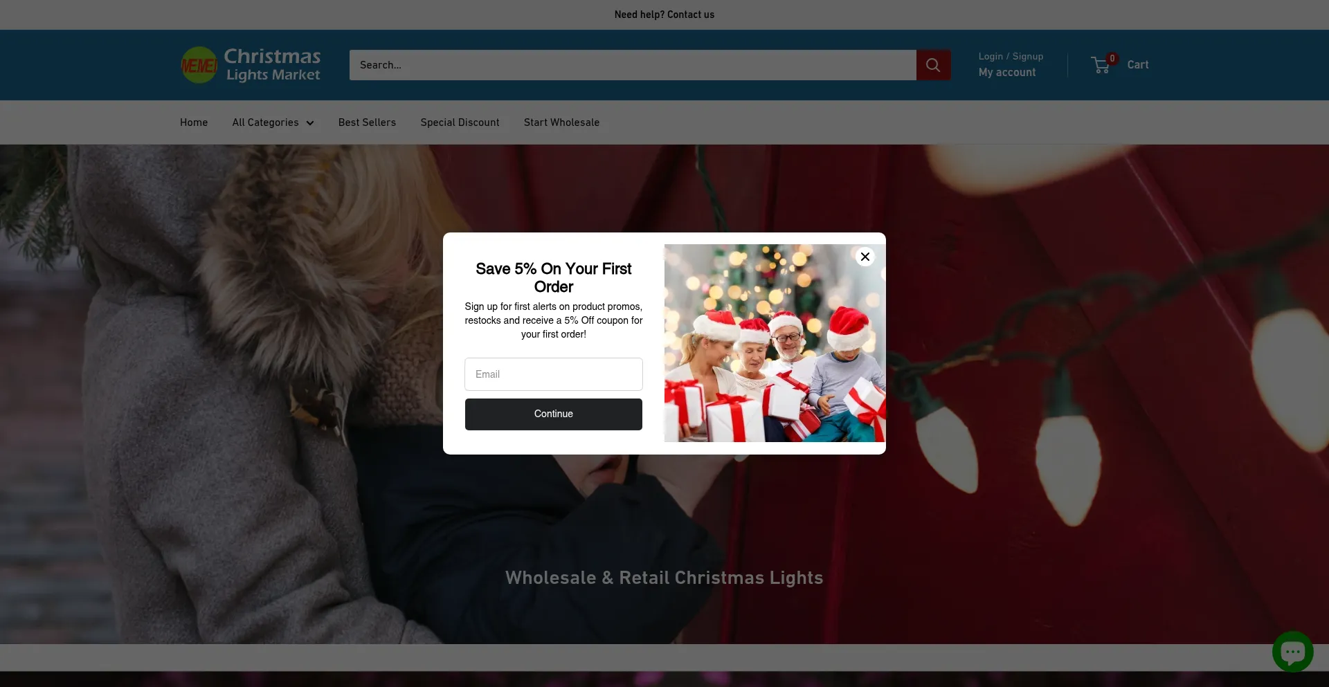 Website screenshot of Christmaslightsmarket.com