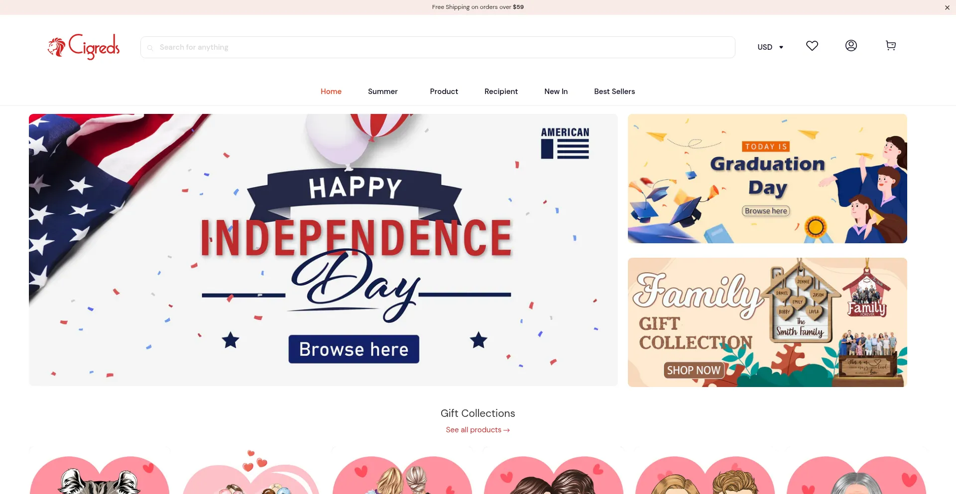 Website screenshot of Cigreds.com