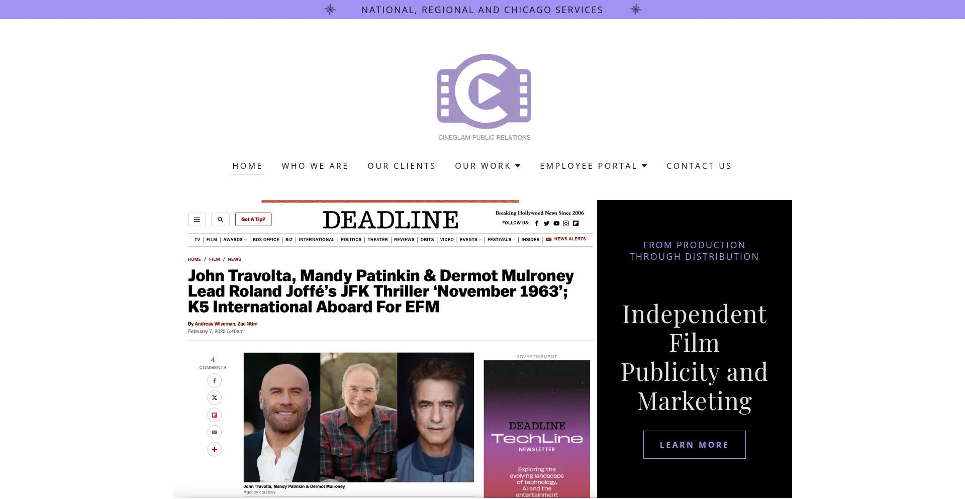 Website screenshot of Cineglampr.com