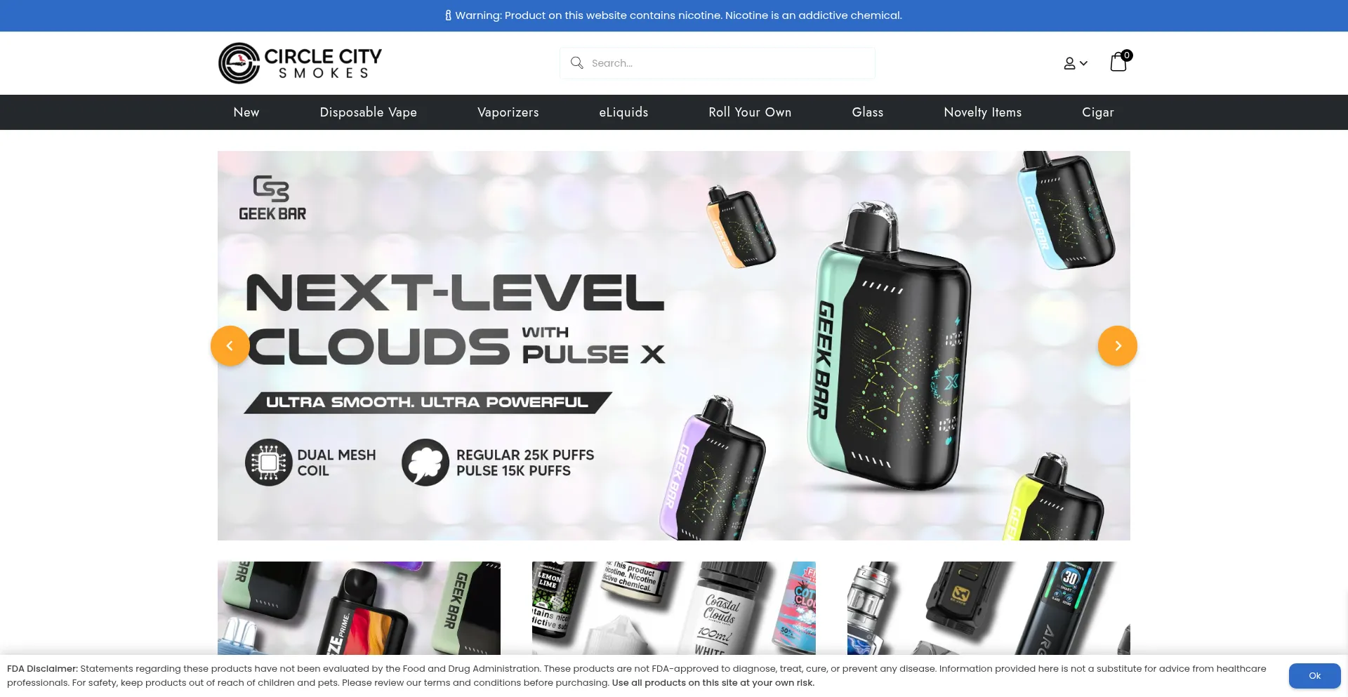 Website screenshot of Circlecitysmokes.com